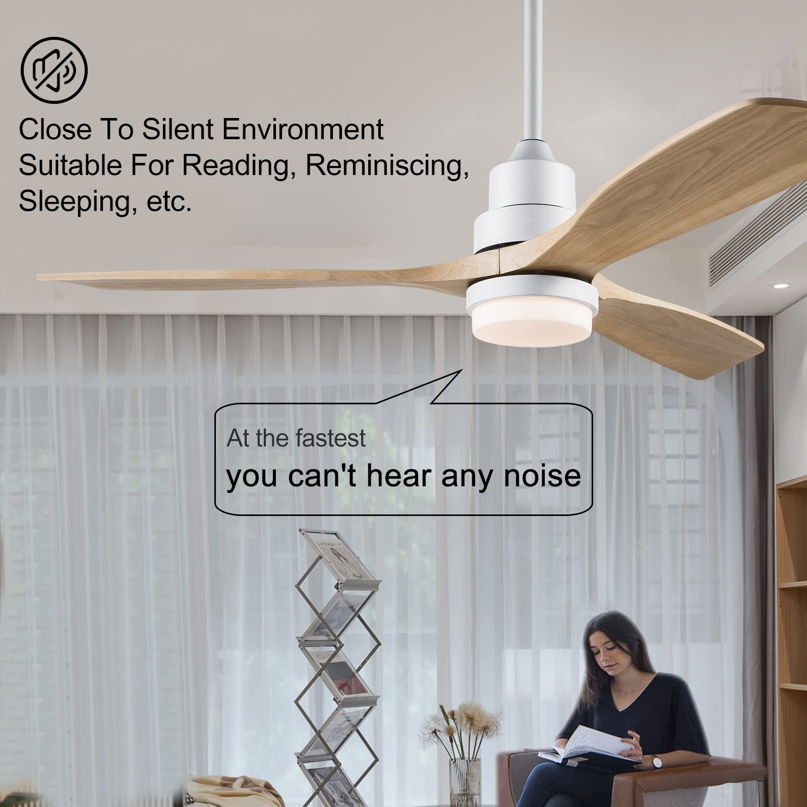 52 Inch Ceiling Fan with Light and Remote Control - Indoor/Outdoor Smart Ceiling Fan for Patio, Living Room, Bedroom, Office - Perfect for Summer Houses and Outdoor Spaces
