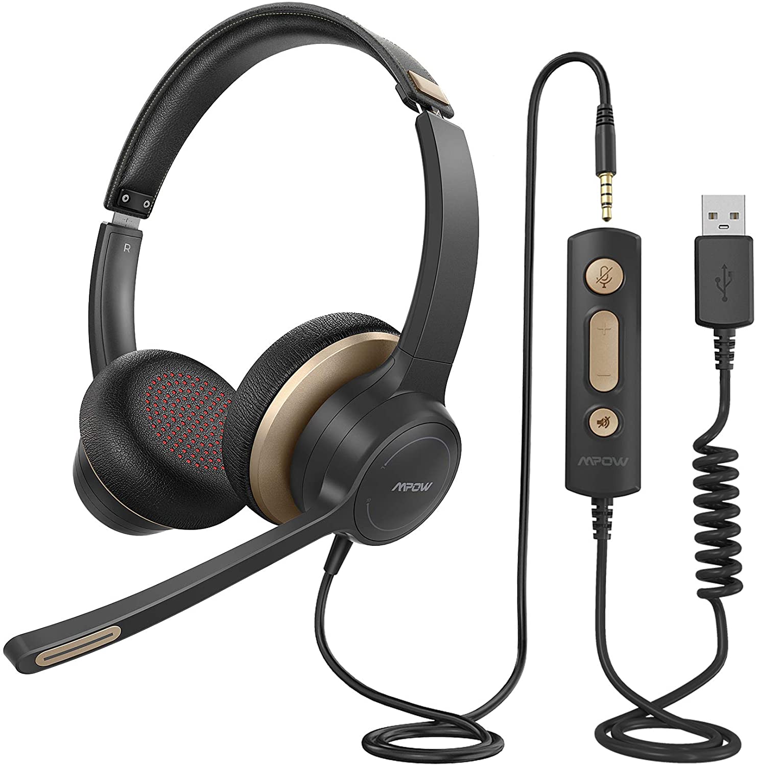 Mpow HC6 Pro USB Headset with Noise Cancelling Microphone - Comfortable Over-Ear Headphones for Office, Call Center & Remote Work (Plug & Play PC Computer Headset)