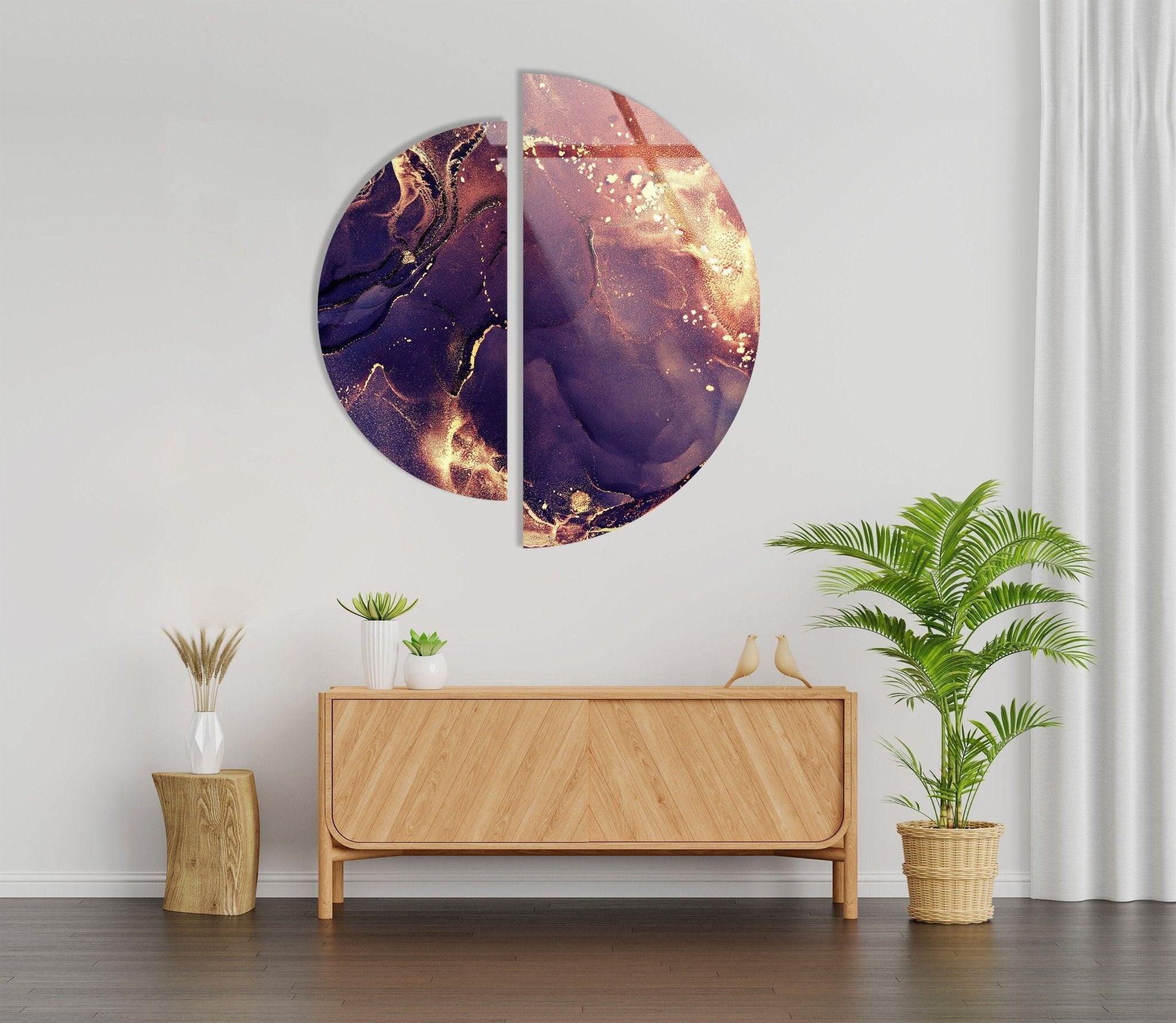 Abstract Marble Purple Glass Wall Art - Modern Home Decor for Living Room, Bedroom & Office - Handmade Glass Wall Sculpture for Unique Interior Design