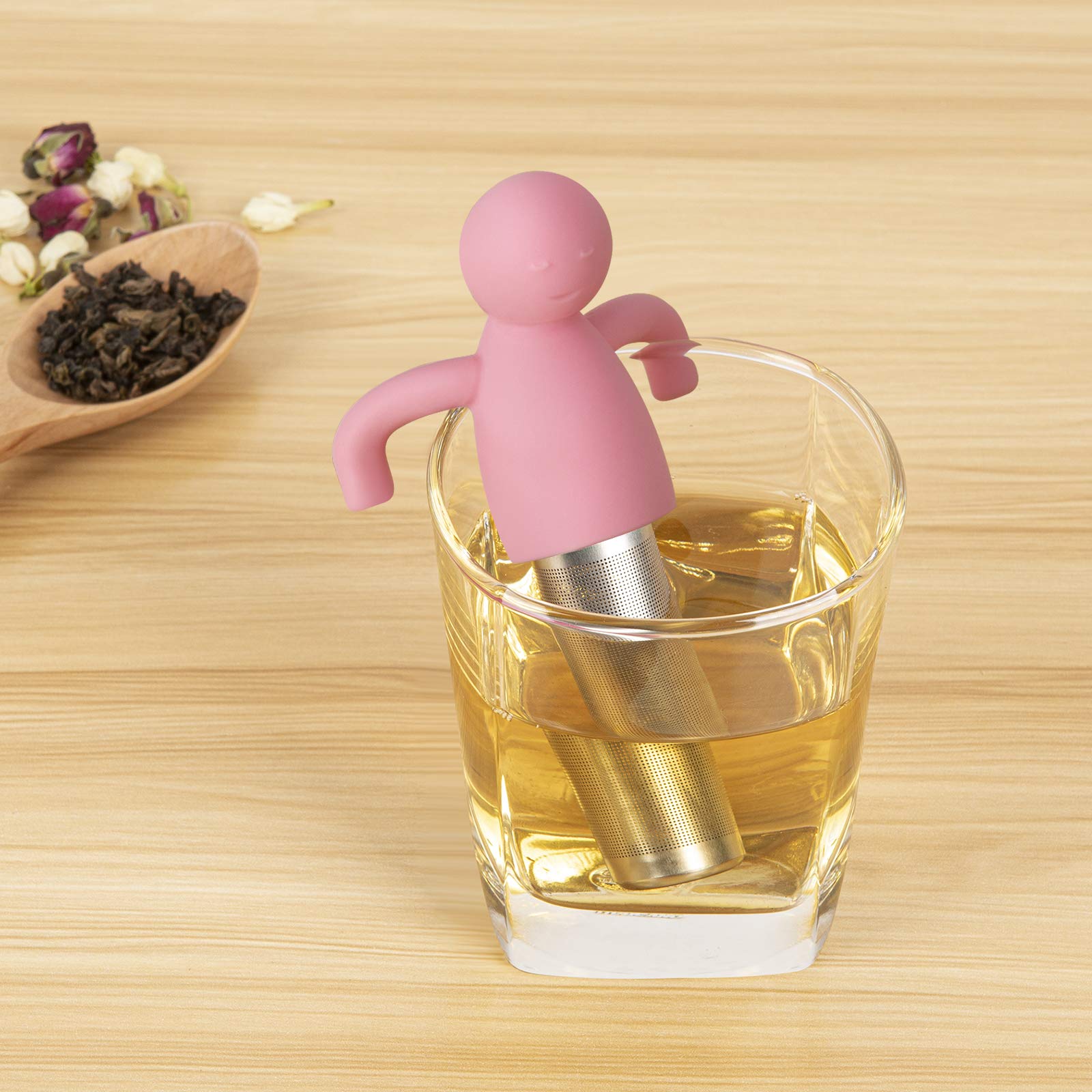 Cute Pink Stainless Steel Loose Leaf Tea Infuser with Fine Mesh & Silicone Lid - Perfect Tea Strainer for Kids, Girls, Cups, Mugs & Pots - Ideal for Home, Office, Gifts & Relaxing Tea Time