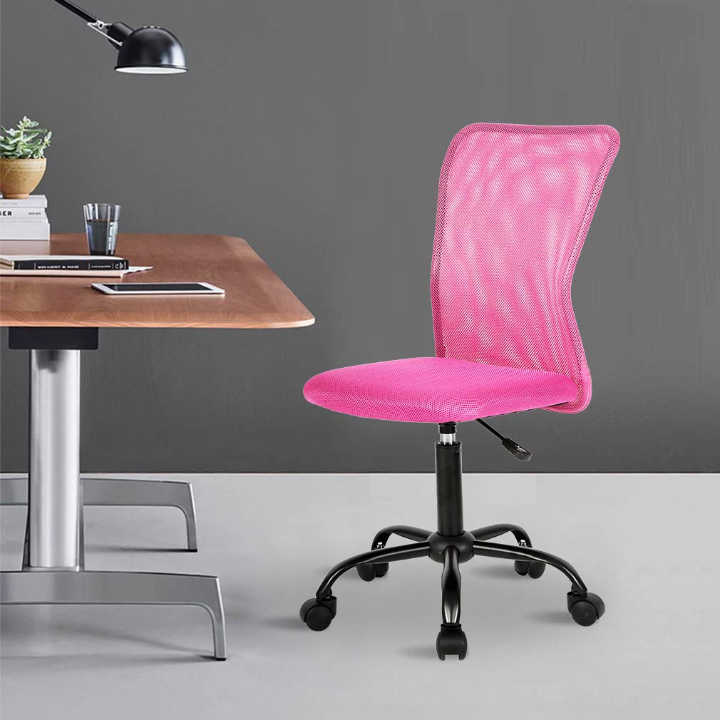 Ergonomic Mesh Office Chair - Adjustable Height Mid Back Computer Desk Chair with Swivel & Rolling Wheels, No Armrest Modern Task Chair for Home Office (Pink) - Perfect for Long Work Hours & Remote Workspaces