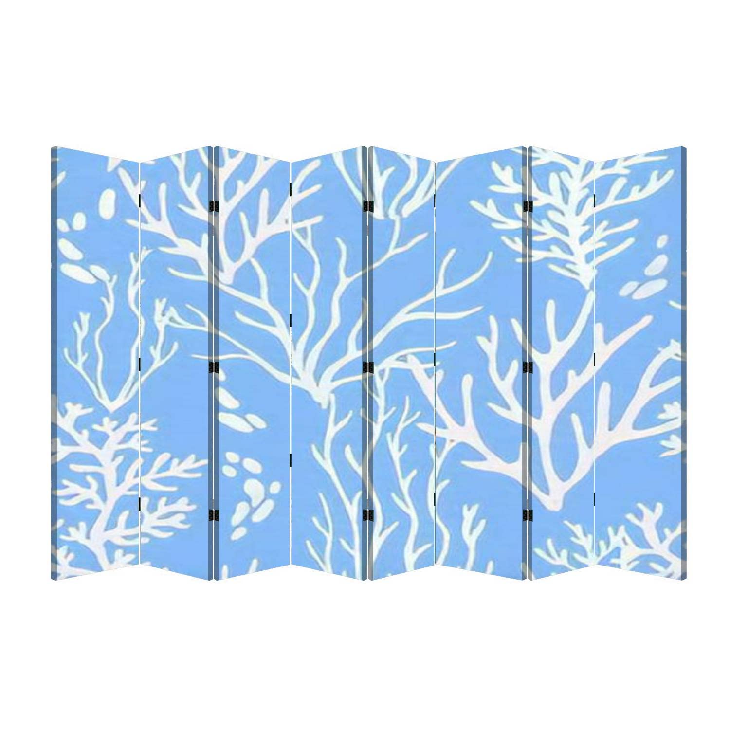 8 Panel Folding Room Divider - Portable Freestanding Privacy Screen with Coral Branch Design on Blue Marine Background for Home, Office, Bedroom - Perfect for Creating Private Spaces in Small Apartments and Open Floor Plans