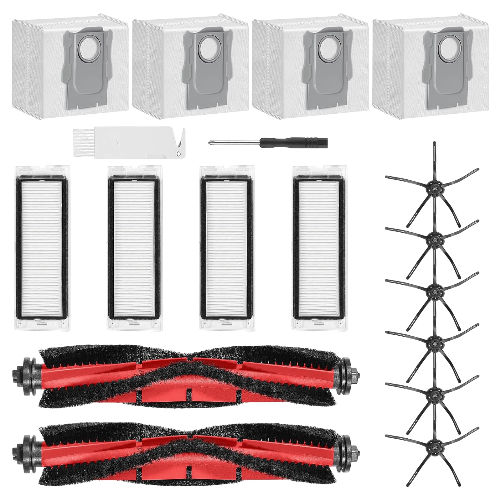 Roborock Q5/Q5+/Q5 Plus Vacuum Cleaner Accessories Kit - 2 Main Rollers, 4 Filters, 6 Side Brushes, 4 Dust Bags | Replacement Parts for Robotic Vacuum | Perfect for Home Cleaning & Maintenance