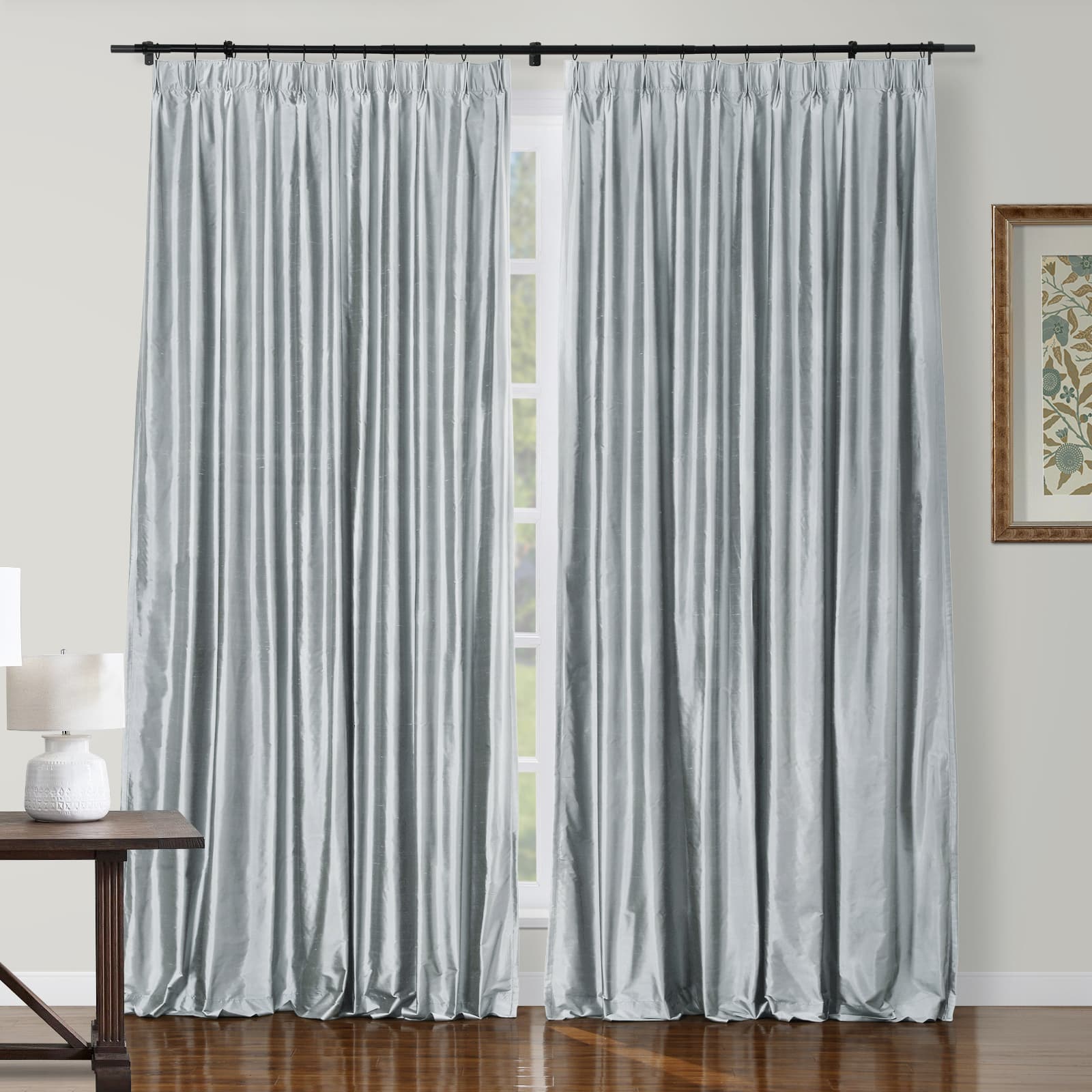 Selman Dupioni Silk Drapery Pleated Curtains - Elegant Window Treatments for Living Room & Bedroom
