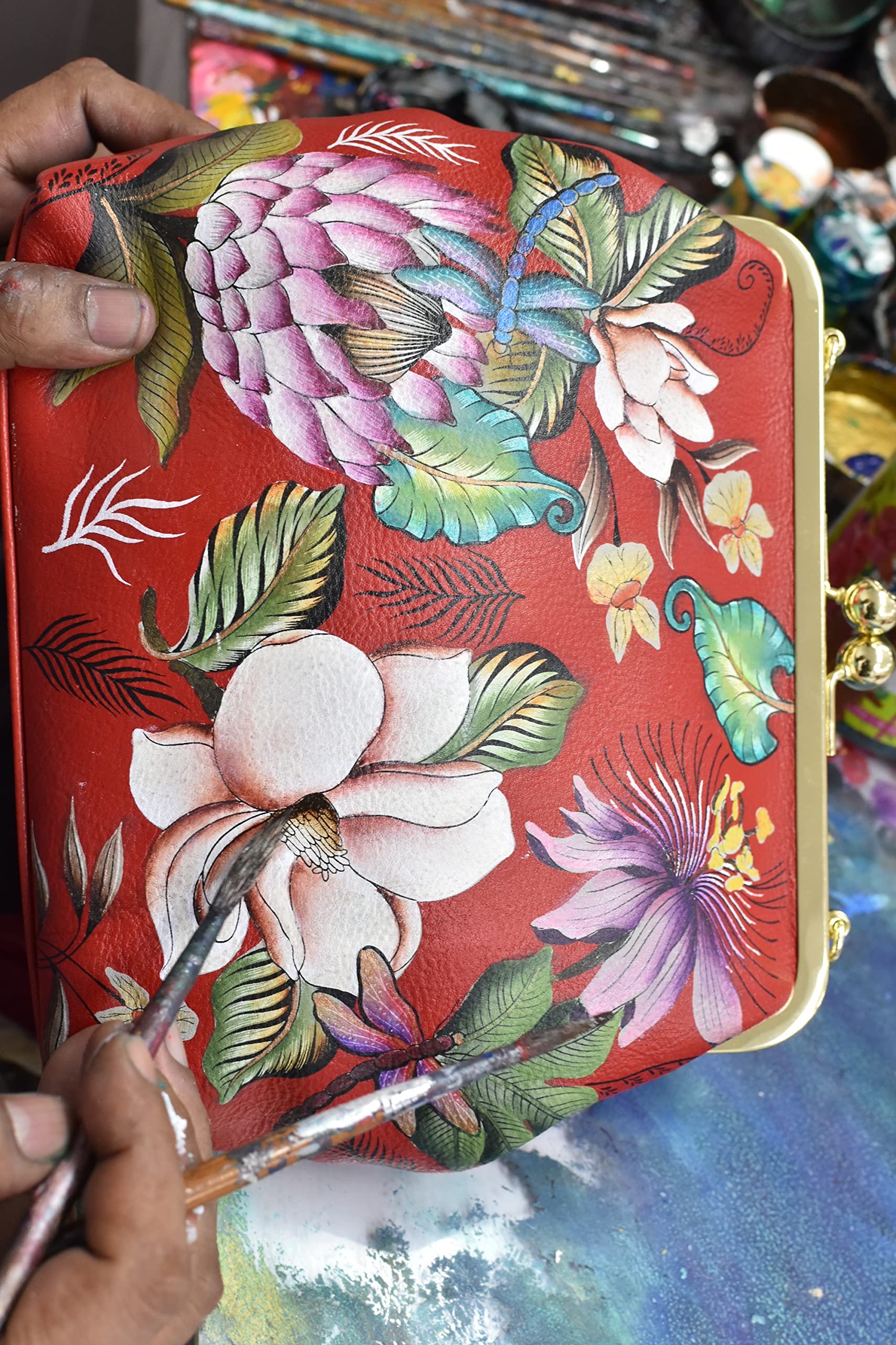 Anuschka Women's Hand-Painted Genuine Leather RFID Blocking Accordion Flap Wallet - Stylish & Secure Wallet for Travel, Shopping, and Everyday Use