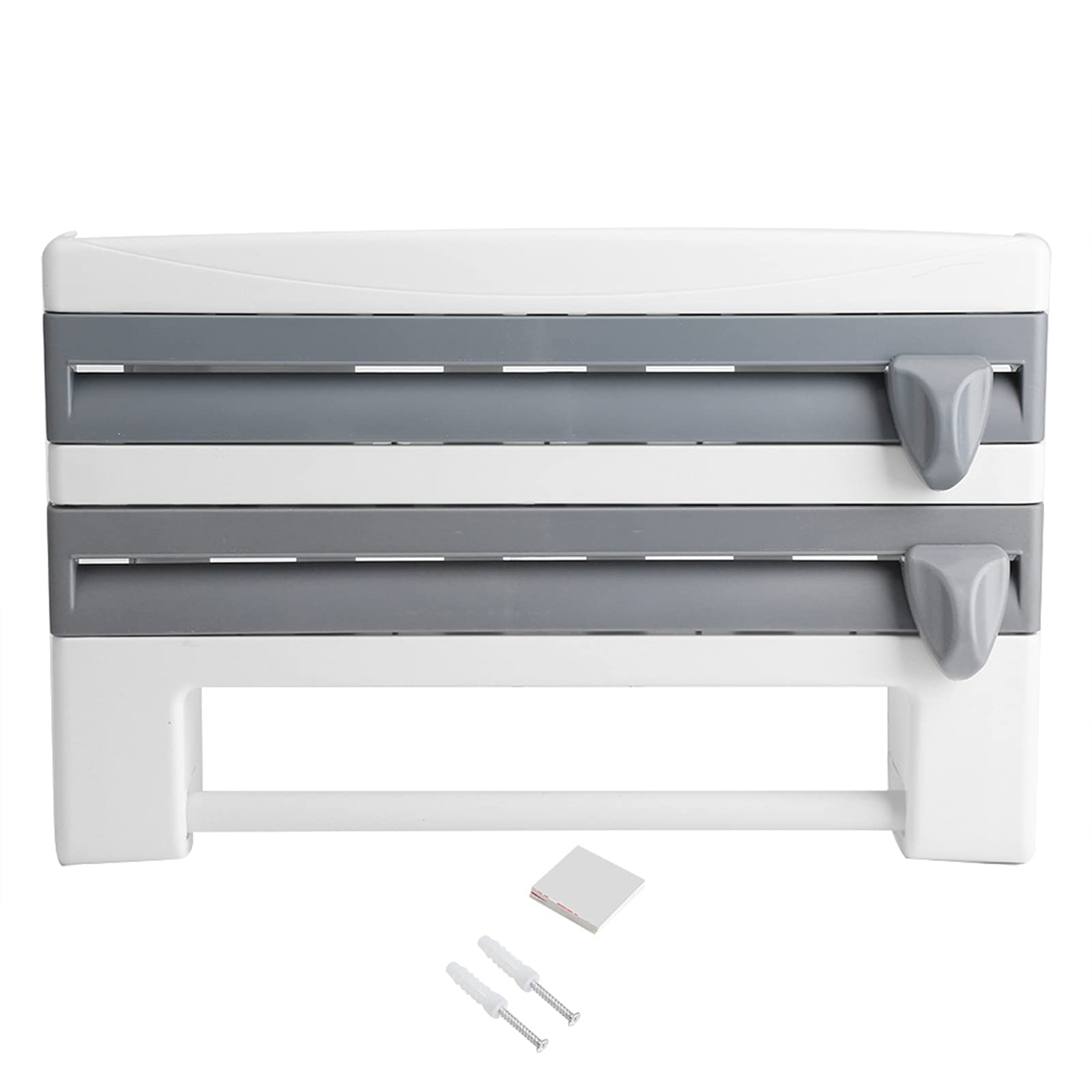 Multifunctional Kitchen Organizer - Sauce Bottle Storage Rack & Paper Towel Holder with Built-in Cling Film Cutter | Space Saving Gray Kitchen Tool for Countertop Organization & Cooking Prep