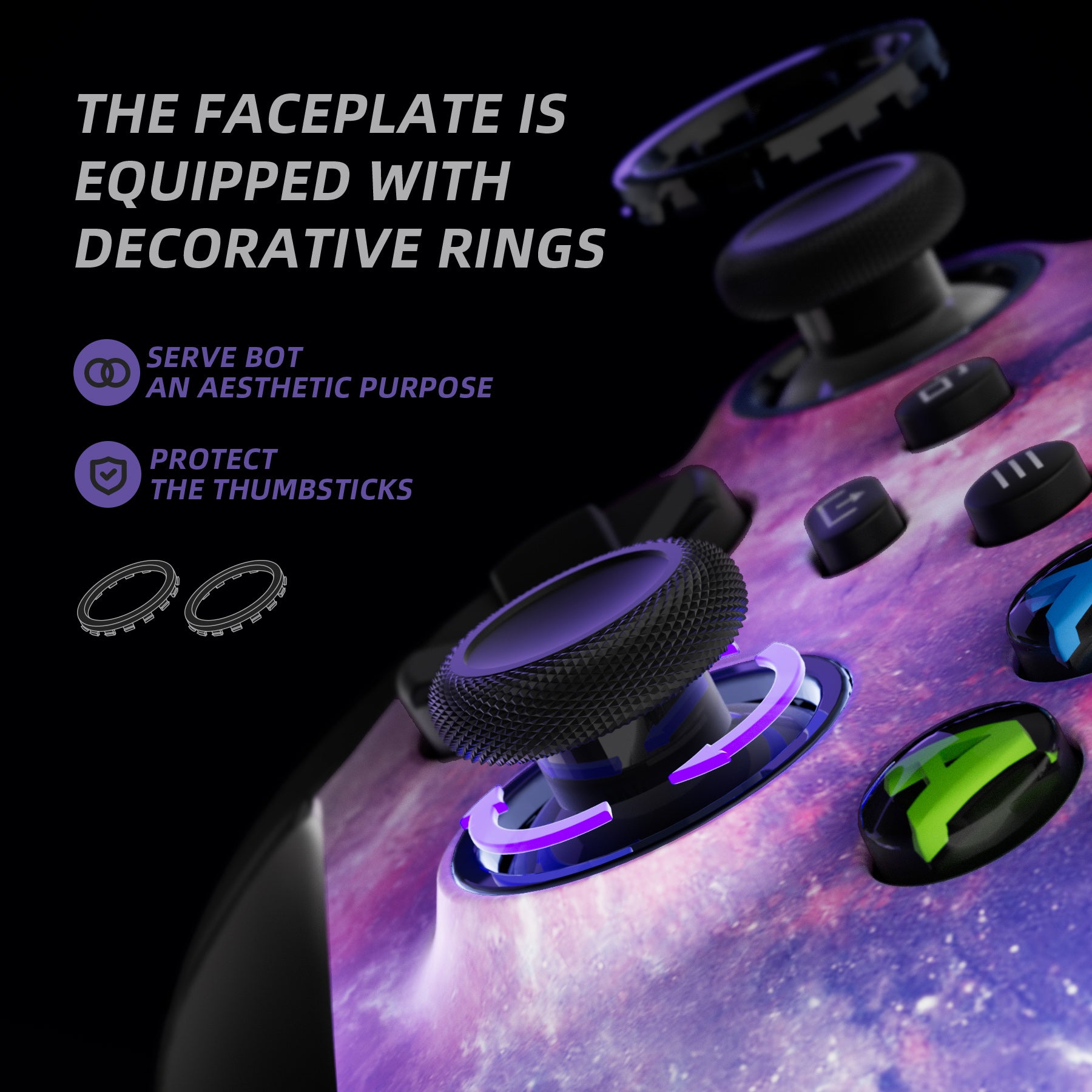 eXtremeRate Nebula Galaxy ASR Version Performance Rubberized Grip Front Housing Shell with Accent Rings for Xbox Series X/S Controller FX3C1003 - Enhanced Gaming Comfort for Long Play Sessions