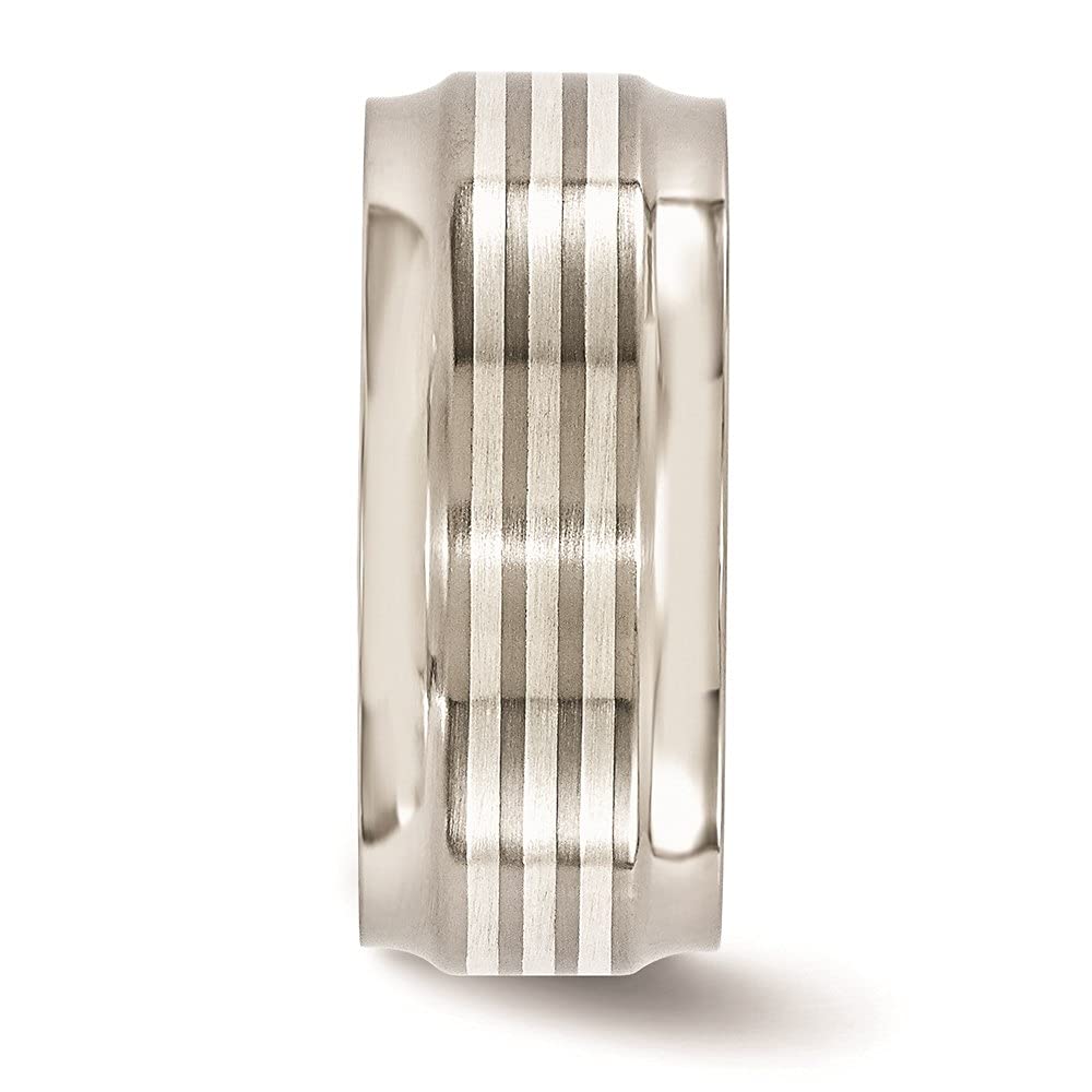 Diamond2Deal 9mm Titanium Sterling Silver Inlay Beveled Edge Wedding Band Ring for Men - Perfect for Engagement, Anniversary & Everyday Wear
