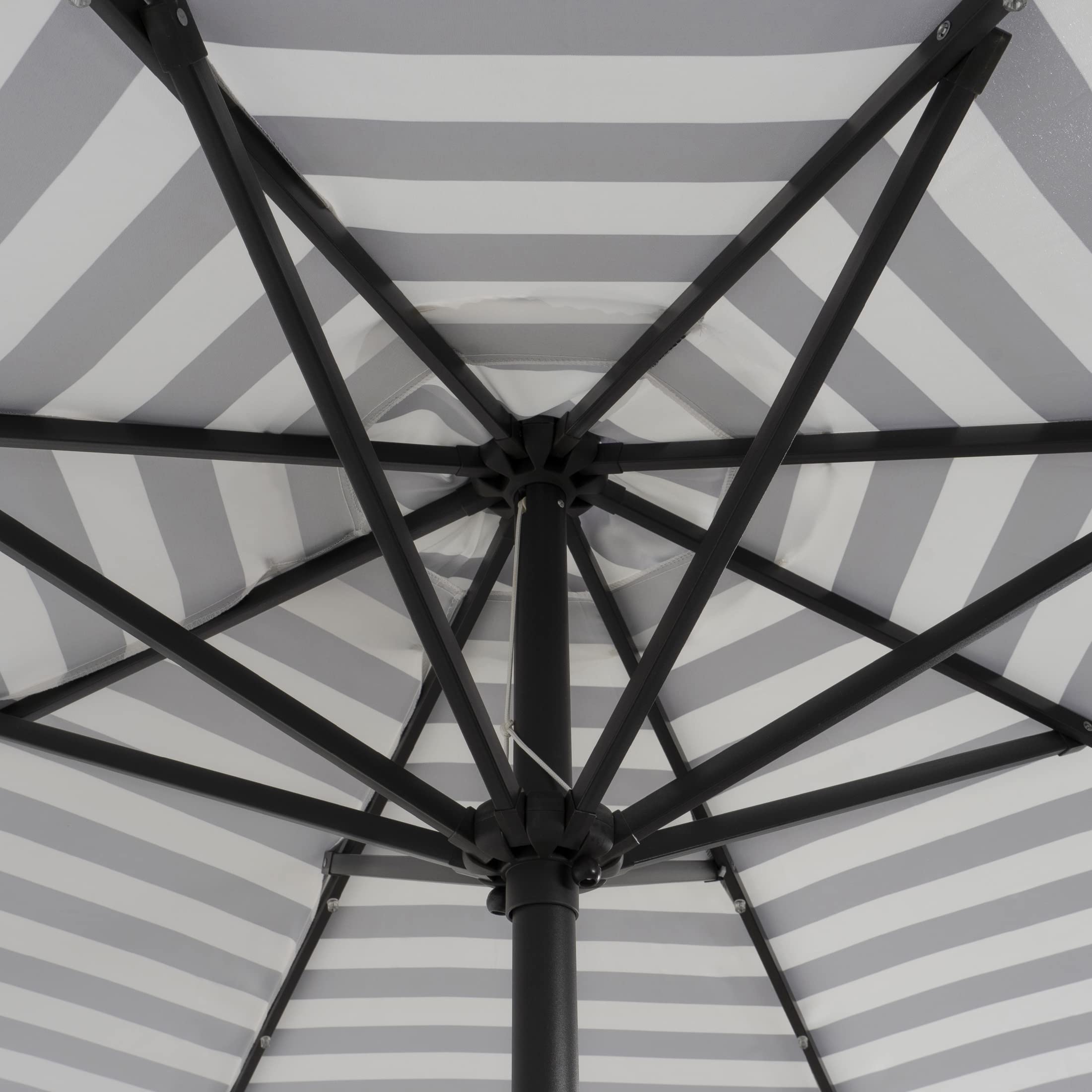 9 Ft Solar Powered LED Lights Outdoor Market Table Umbrella - Gray/White Sunshade for Patio, Balcony, Deck & Porch | Weather-Resistant, Auto On/Off, Perfect for Backyard BBQs & Outdoor Dining