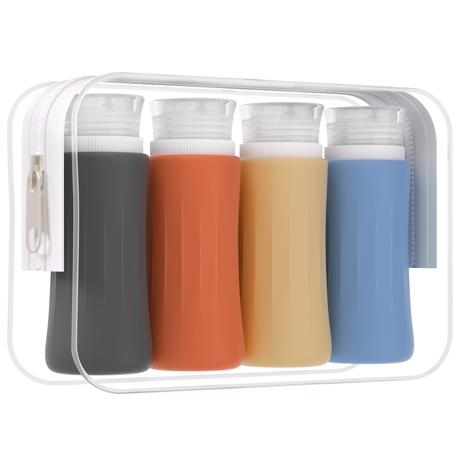 4 Pack TSA Approved Leit Proof Silicone Travel Bottles - BPA Free Toiletries Containers for Shampoo, Conditioner & Lotion - Perfect for Air Travel, Gym & Vacation Essentials