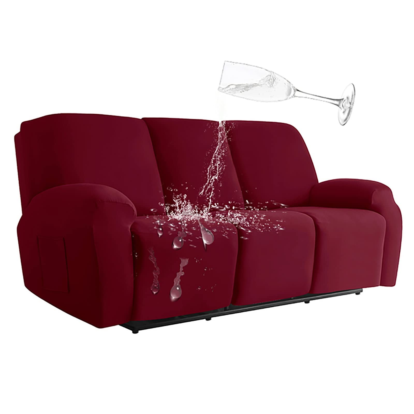 ZSDCGC Elastic Recliner Sofa Cover - All-Inclusive 3 Seater Couch Slipcover, Washable Furniture Protector with Side Pockets (Red) - Perfect for Living Room, Home Theater & Family Room Protection