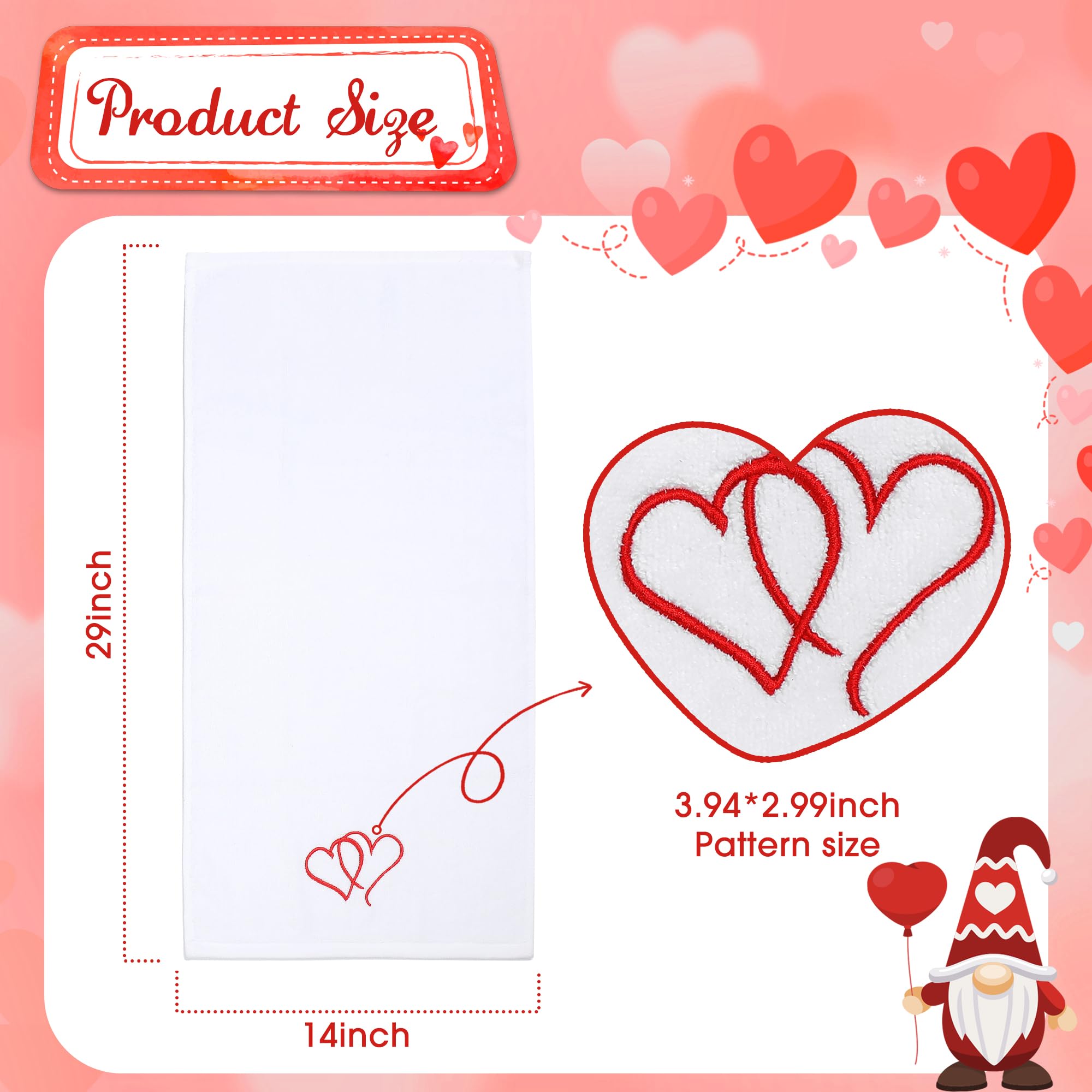 Valentine's Day Cotton Hand Towels - Embroidered Red Heart Set of 2 for Bathroom & Kitchen Decor