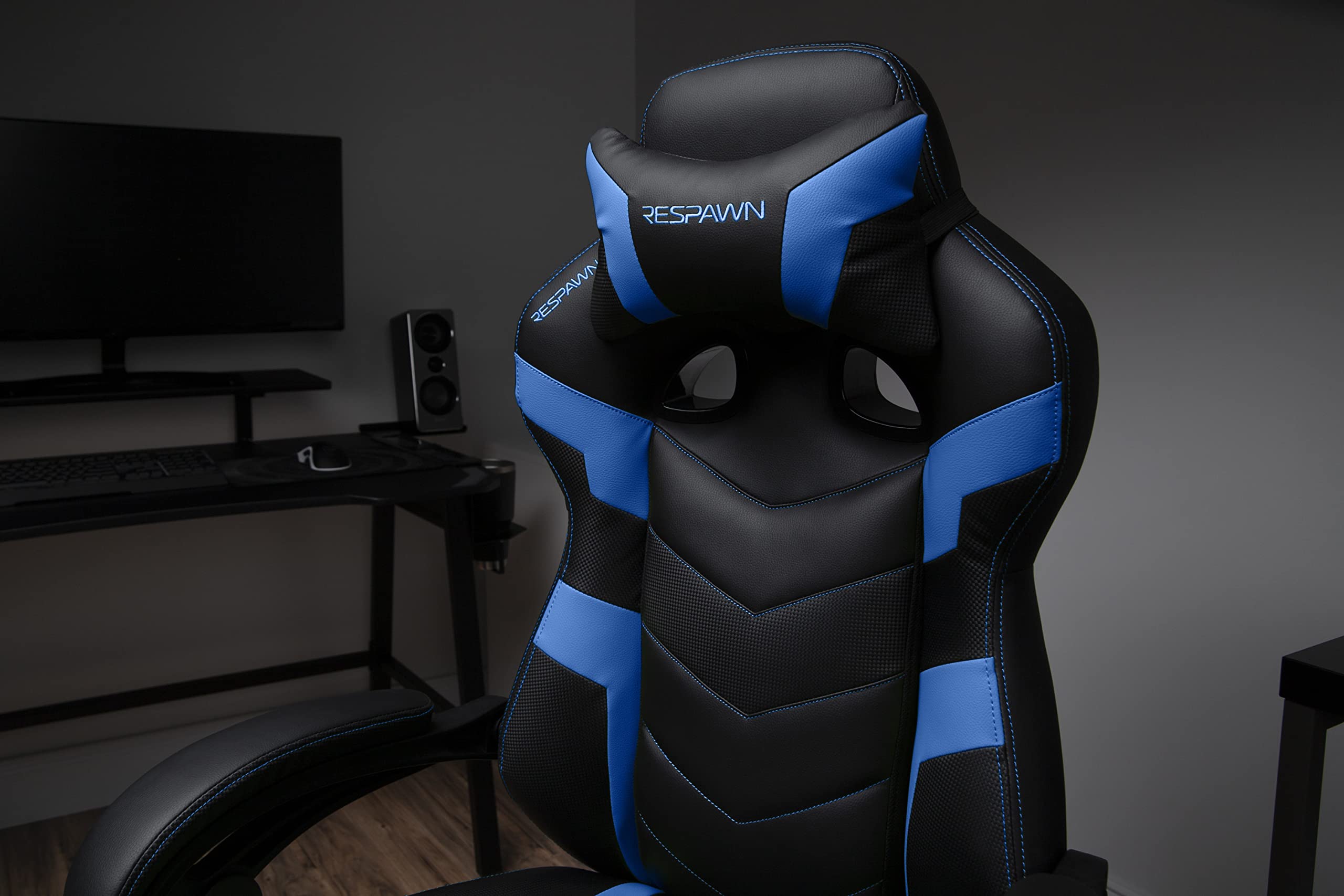 RESPAWN 110 Ergonomic Gaming Chair with Footrest - Racing Style High Back Office Chair with 360 Swivel, Adjustable Lumbar Support & Headrest Pillow - Perfect for PC Gaming, Home Office & Streaming Setup (2021 Blue)