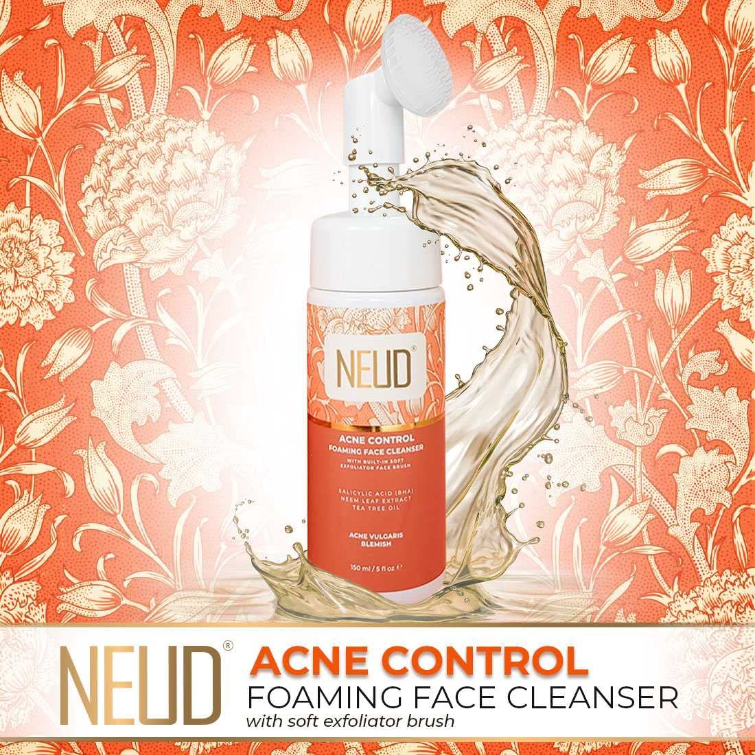 NEUD Acne Control Foaming Face Cleanser with Salicylic Acid, Neem & Tea Tree Oil - 2 Pack (150ml Each) | Gentle Daily Facial Wash for Oily & Acne-Prone Skin | Perfect for Morning & Night Skincare Routine