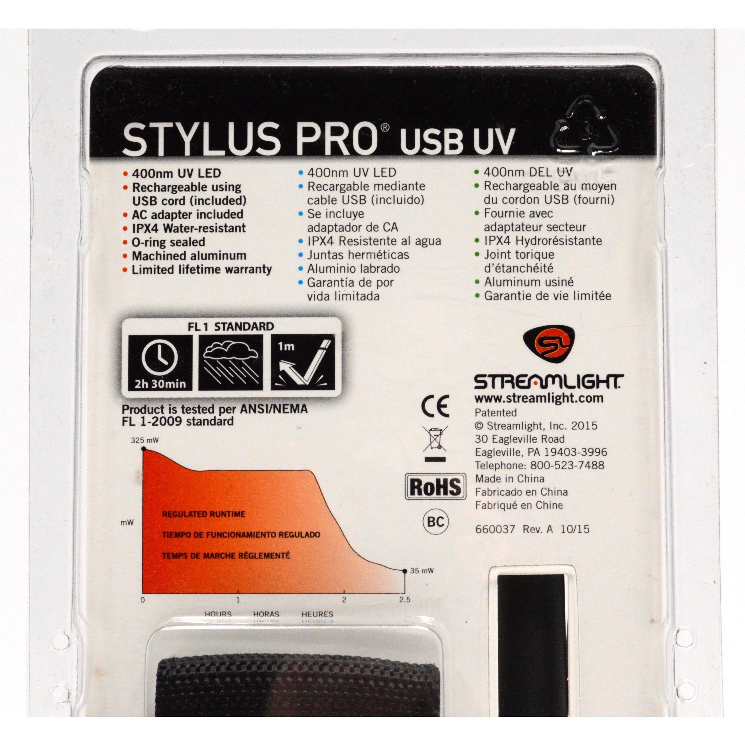 Streamlight Stylus Pro 400nm UV LED Flashlight with USB & Wall Charger - Compact, Rechargeable UV Light for Home Inspection, Pet Urine Detection & Security Use