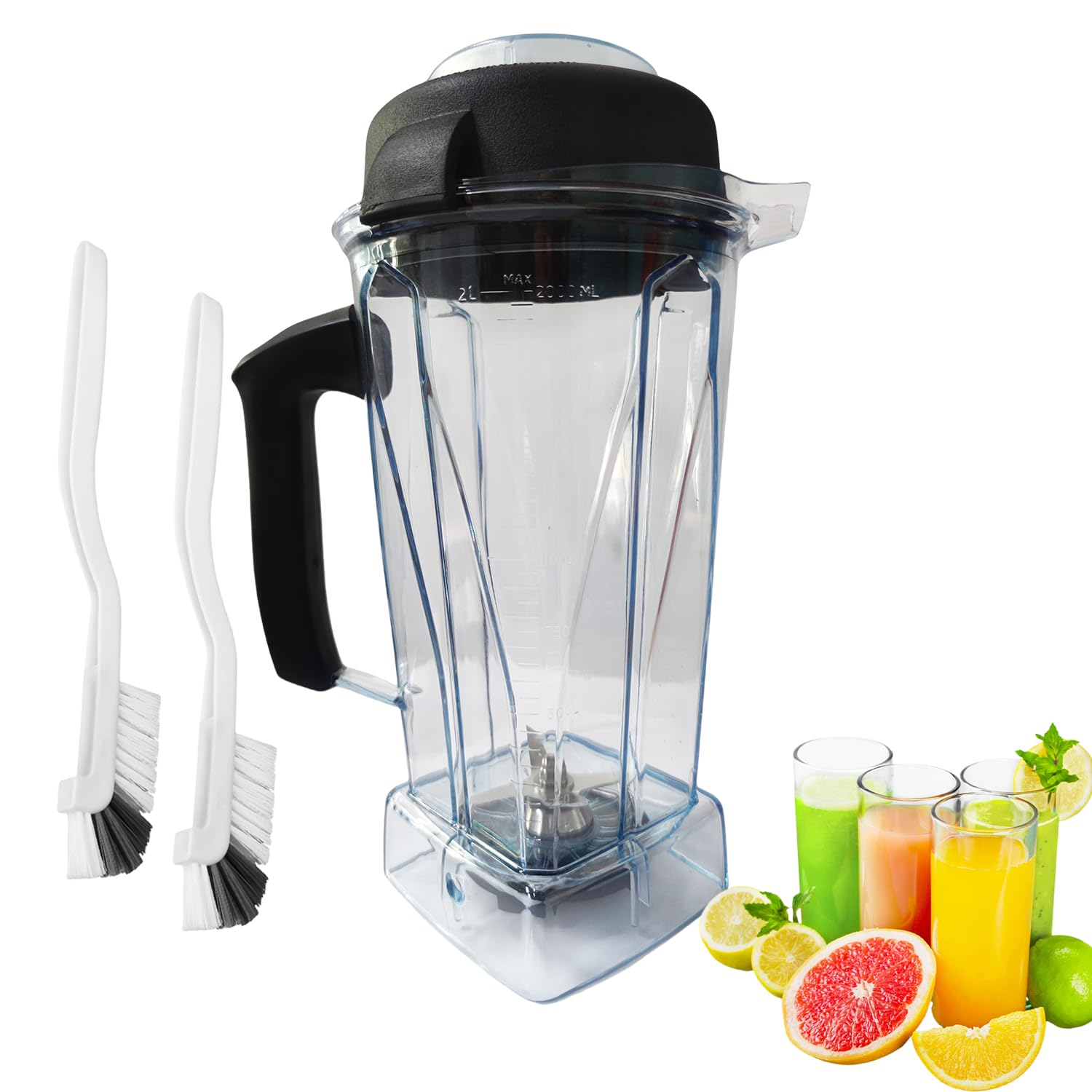 Upgraded 64oz Vitamix Blender Pitcher Replacement - Compatible with Vitamix 5200, 5000, 6500, 7500, Pro500, 750, Vita-Prep VM0101, VM0102, VM0103, VM0197, E310, E320 & Asy172 - Includes 2 Cleaning Brushes - Perfect for Smoothies, Soups & Food Prep
