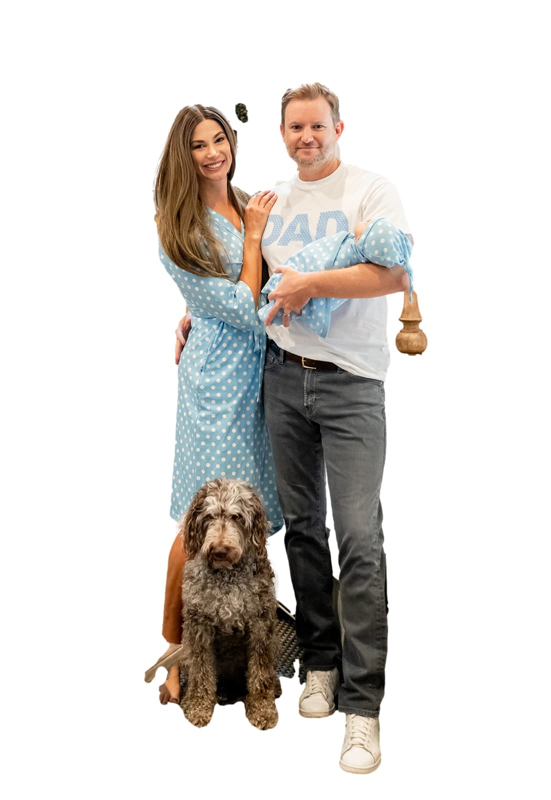 Baby Be Mine Maternity Nursing Robe & Swaddle Blanket Set with Daddy T-Shirt - Soft Delivery Gown for New Moms & Newborn Baby Girl (Small/Medium Robe, Medium Shirt, Nicole) - Perfect for Hospital Birth, Breastfeeding & Family Photo Shoots