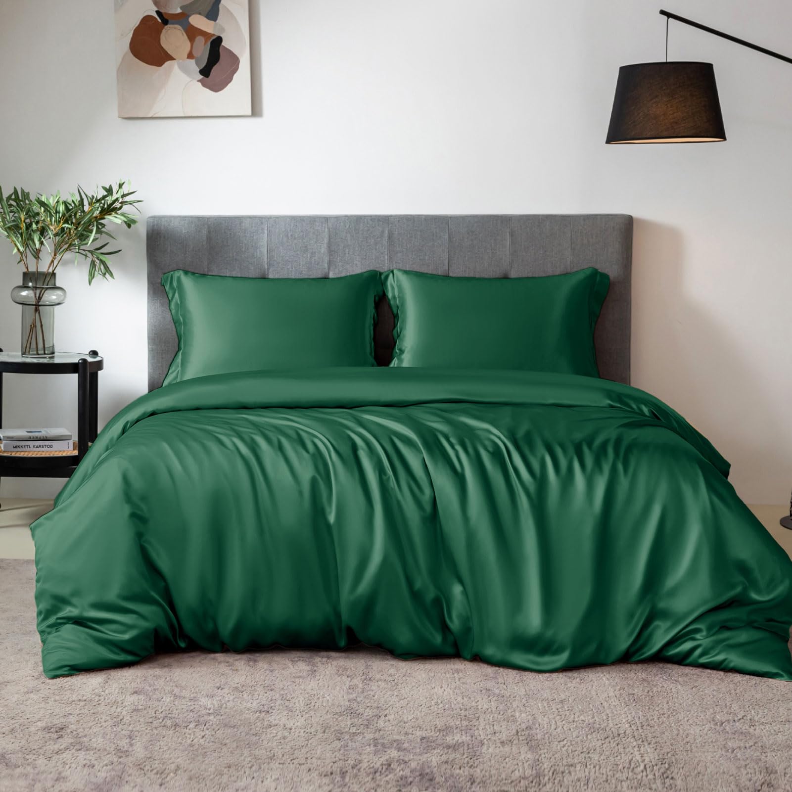 Premium 100% Mulberry Silk Sheet Set - 7A+ Grade Luxury Bedding (1 Duvet Cover, 1 Fitted Sheet, 2 Pillowcases) - King Size, Emerald Green - Soft, Breathable & Hypoallergenic for Ultimate Comfort - Perfect for Master Bedroom, Hotel-Style Luxury & Gift Giving
