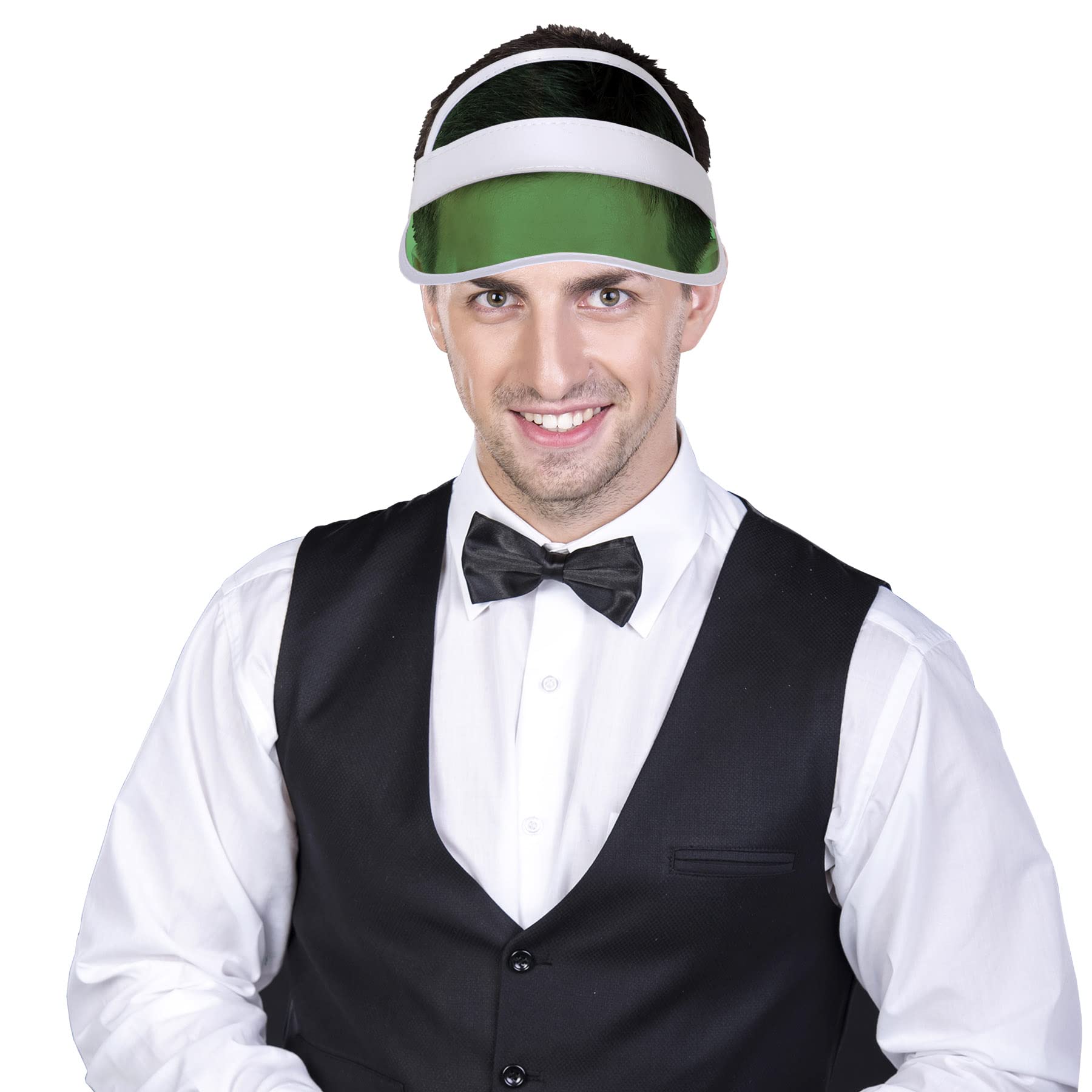 Beistle 12-Piece Clear Plastic Dealer's Visor in Green/White - Casino Party Supplies, Vegas Themed Costume Accessories for Halloween, Bachelorette & Game Nights - Perfect for Casino Nights, Halloween Costumes, Themed Parties and Role Playing Games