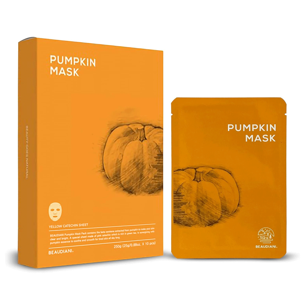 BEAUDIANI Pumpkin Face Mask 25g x 10 Pack - Hydrating & Brightening Sheet Mask for Glowing Skin | Perfect for Spa Night, Self-Care Routine & Gift Giving