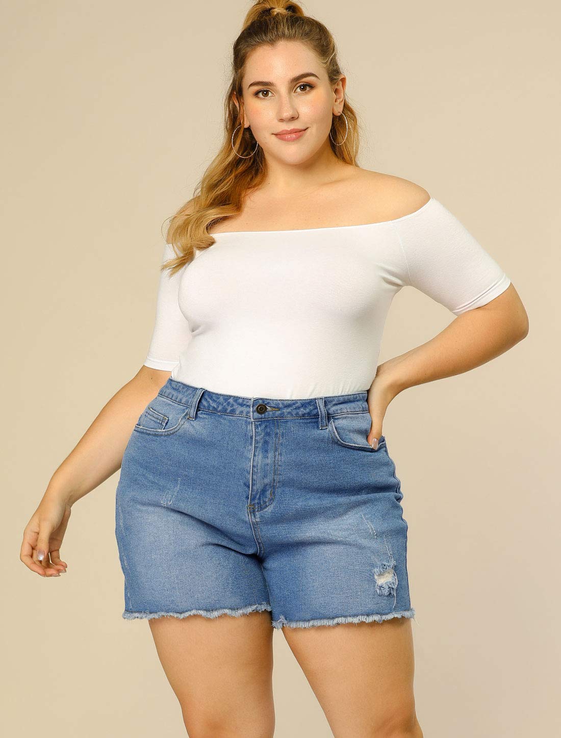 Agnes Orinda Women's High Waisted Ripped Stretchy Plus Size Denim Shorts - Summer Jean Shorts for Casual Outfits, Beach & Street Style