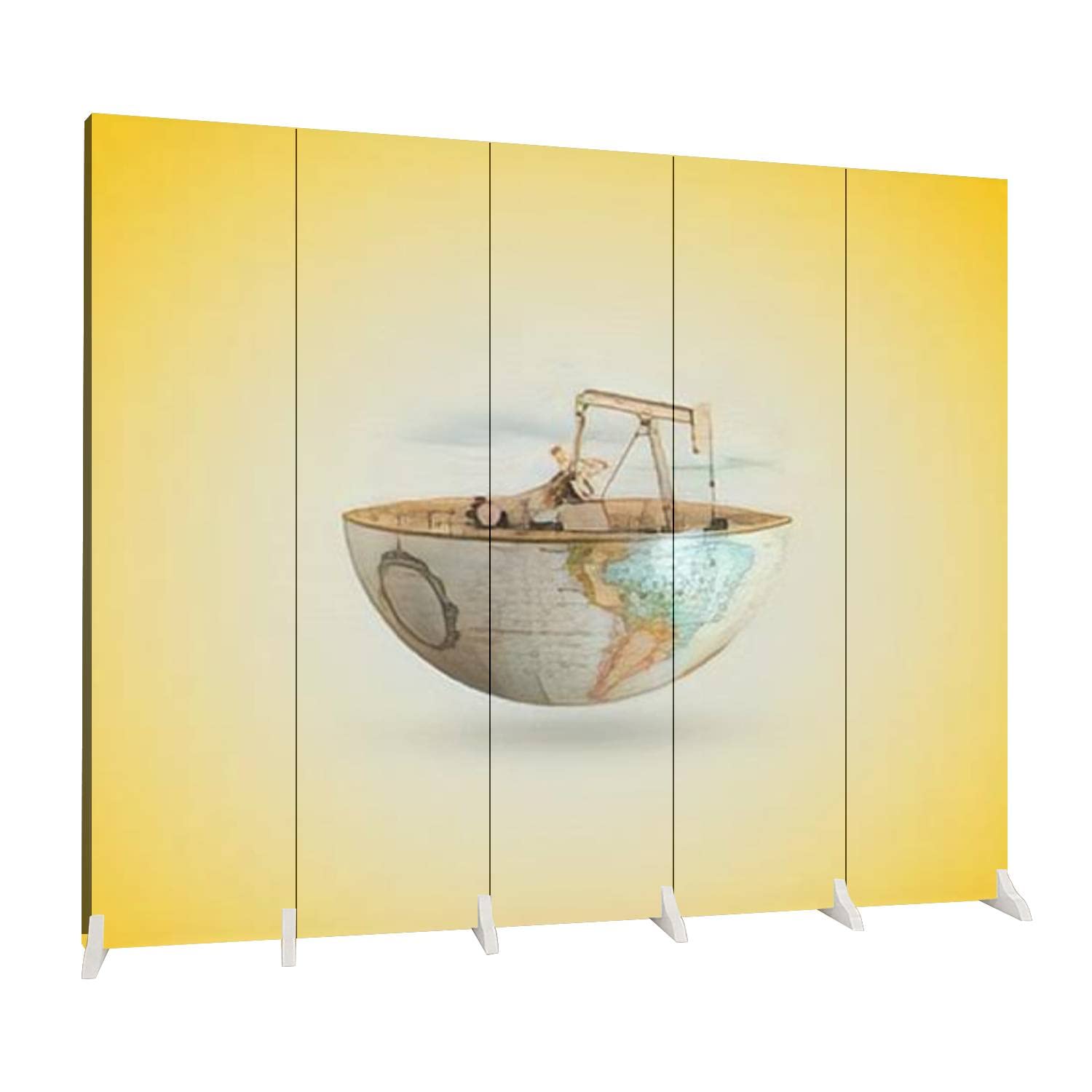 5-Panel Folding Room Divider - Freestanding Privacy Screen for Indoor Spaces | Canvas Partition for Home, Office & Events | Perfect as Decorative Separator or Protective Wall Divider | World Petroleum Day Theme Design