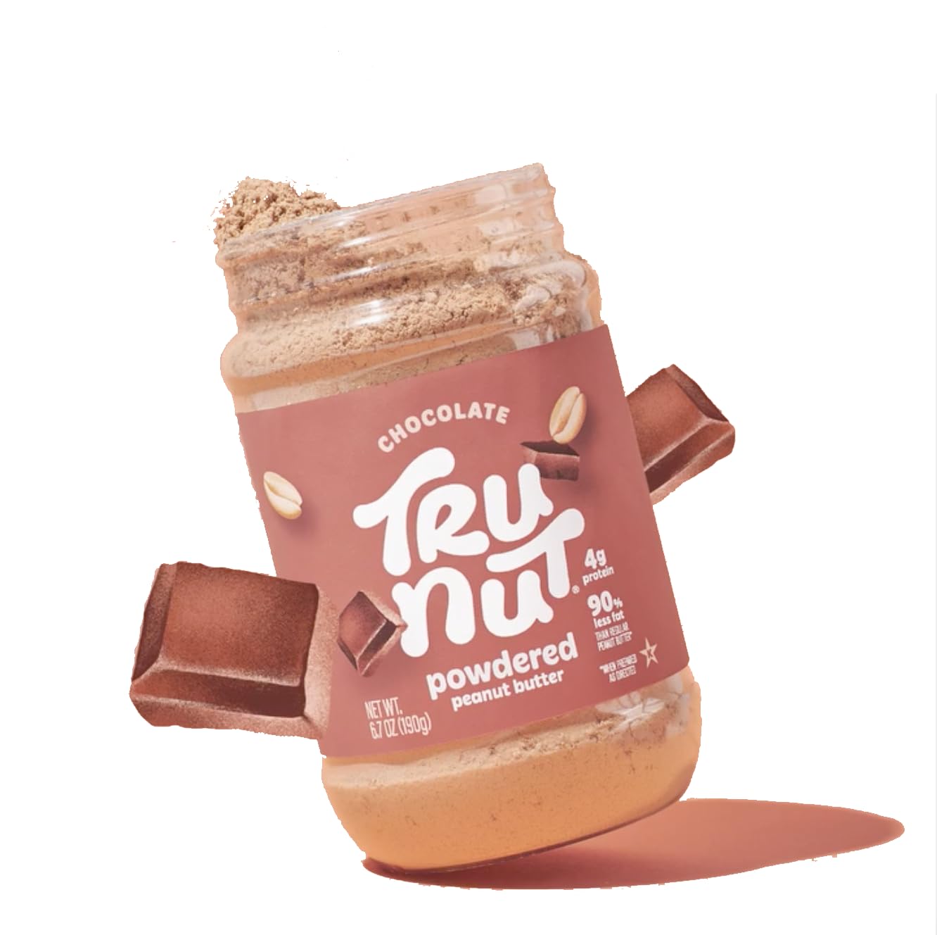 Tru-Nut Chocolate Peanut Butter Powder - Vegan, Gluten-Free, 4g Protein, 50 Calories per Serving - Healthy Peanut Butter Alternative for Smoothies, Baking & Snacks - 6.7oz (190g) Jar