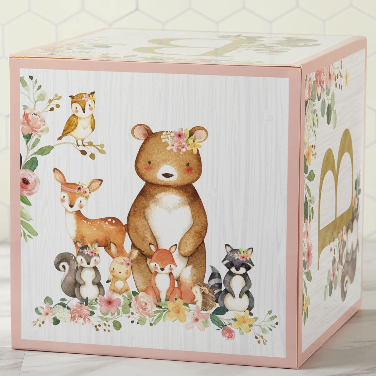 Kate Aspen Woodland Baby Shower Guest Book Alternative - Pink Frame with 30 Wooden Bears, Baby Boxes & Letters - Perfect for Baby Shower Decorations & Nursery Sign-in Keepsakes