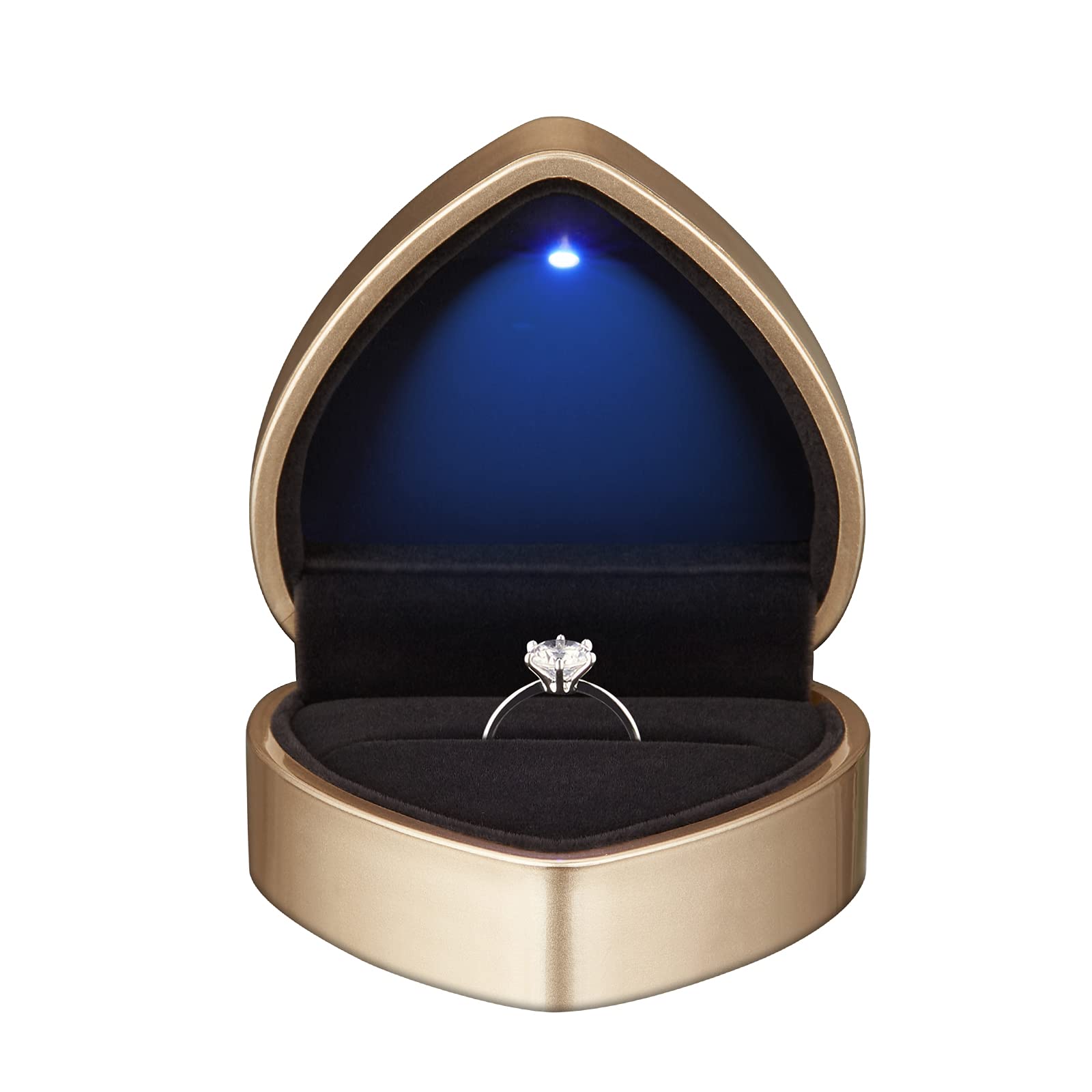Heart Shaped LED Jewelry Gift Box - Velvet Ring & Earrings Display Case with Light for Wedding, Engagement, Proposal, Birthday, Anniversary - Perfect for Romantic Surprises & Special Occasions (Gold)
