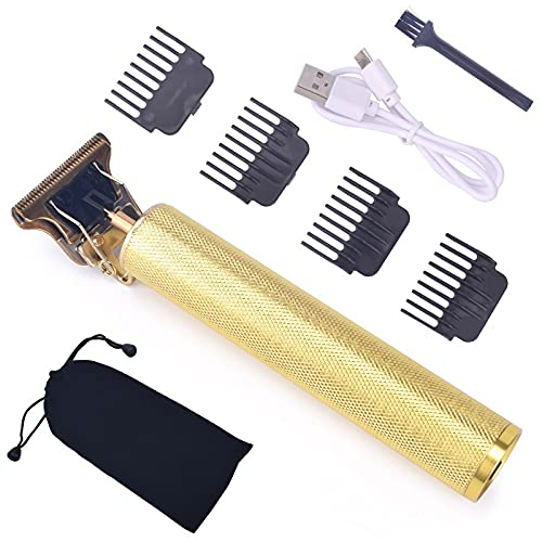 Professional USB Rechargeable T9 Hair Clippers for Men - Cordless Electric Hair Trimmer & Bald Head Shaver with 0mm Precision, Golden (No Box) - Perfect for Home Barbering, Grooming & Styling