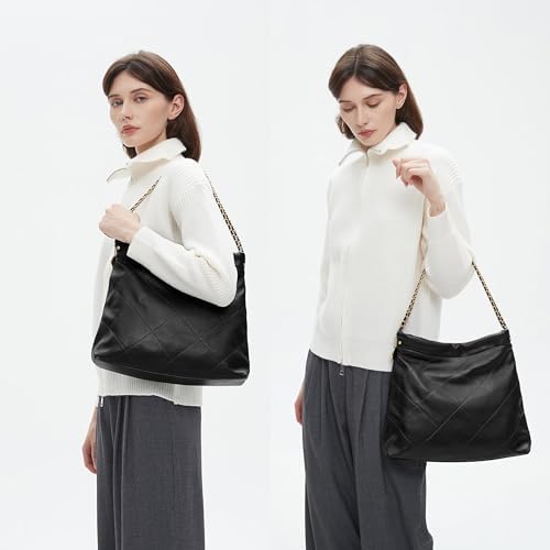 DORIS&JACKY Women's Luxury Quilted Tote Bag Set - Soft Lambskin Shoulder Purse & Large Leather Work Handbag with Small Clutch | Perfect for Office, Travel & Everyday Use
