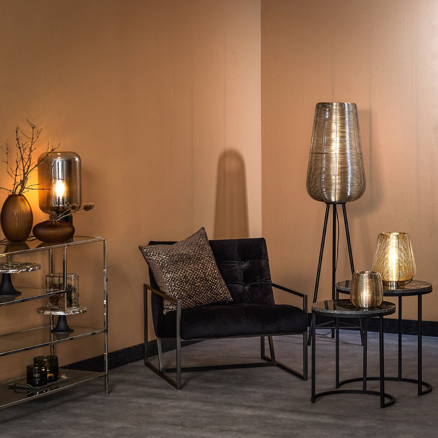 Adeta Modern Tripod Floor Lamp - Medium/Large Size in Matt Black, Nickel & Gold Finishes - Perfect for Living Room, Bedroom, or Office Lighting