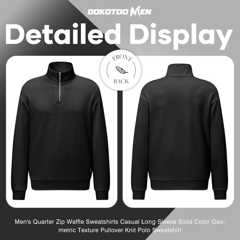 Men's Quarter Zip Sweatshirt - Casual Mock Neck Pullover with Geometric Waffle Texture | Long Sleeve Solid Color Fleece for Outdoor Activities & Lounge Wear
