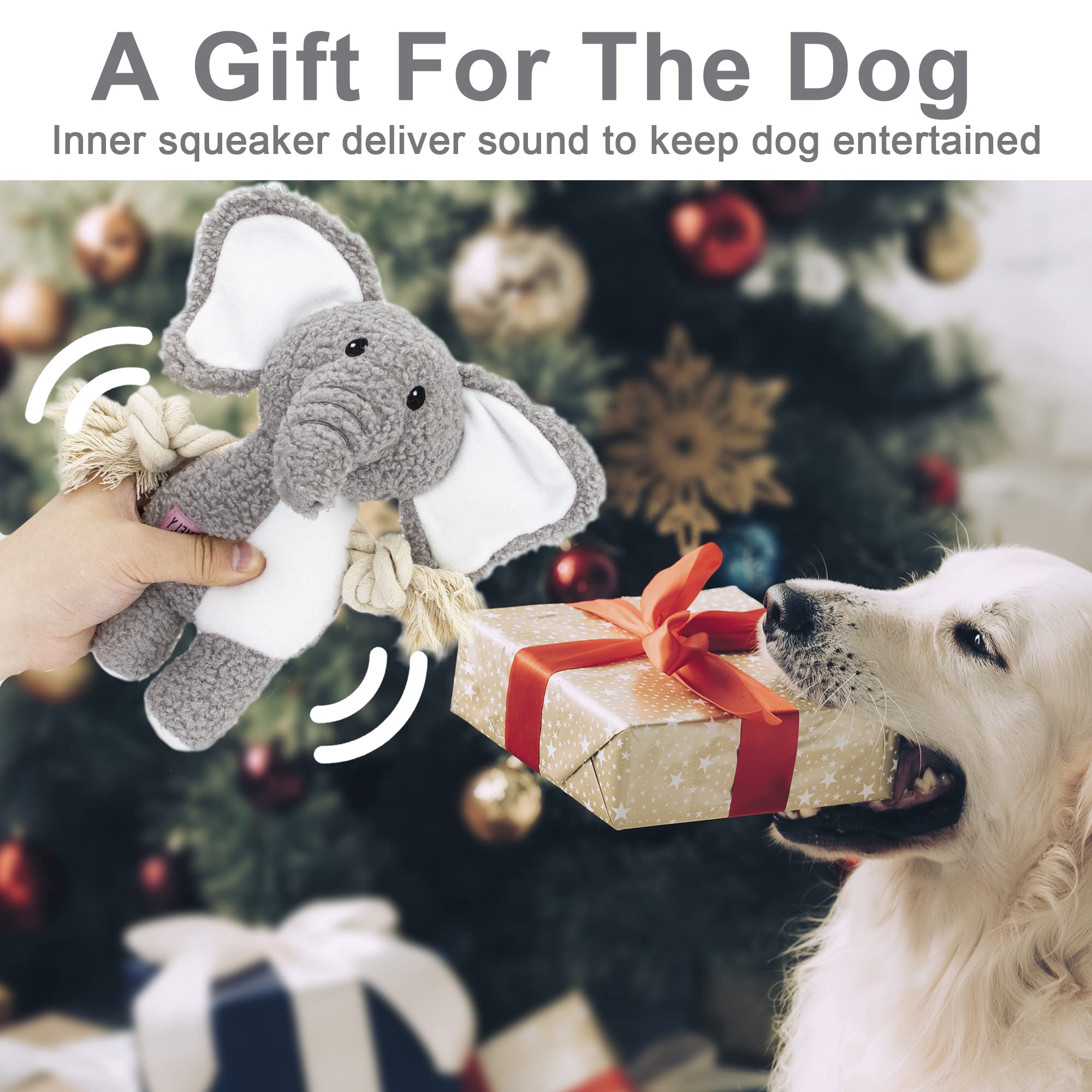 PAZ'S GIFT Cute Plush Elephant Dog Toy - Interactive Pulling, Soothing Companion for Puppies & Small/Medium Dogs - Durable Indoor Chew Toy with Squeaker - Perfect for Teething, Playtime & Anxiety Relief
