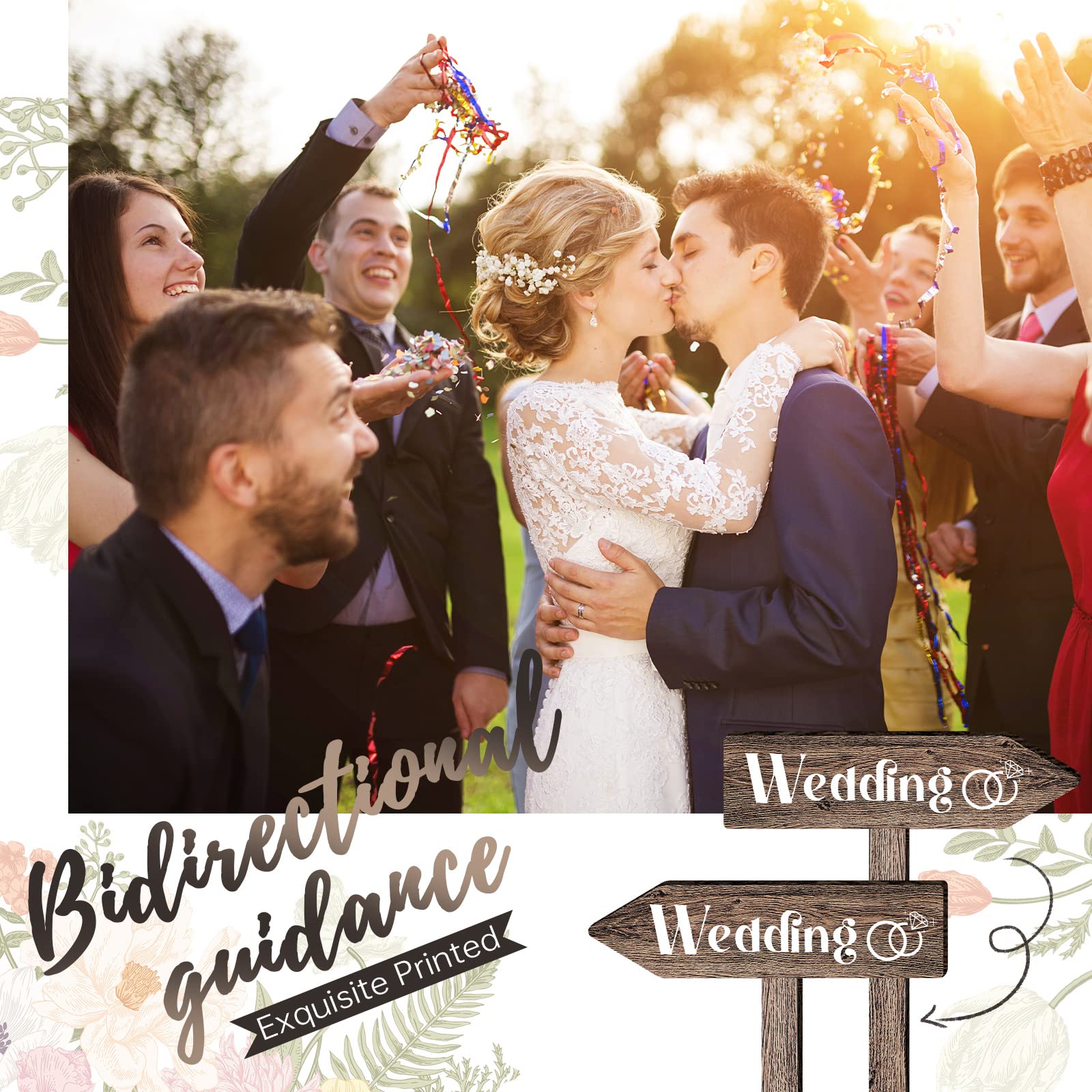 Blulu 2-Piece Wedding Directional Arrow Signs - Wooden 'This Way' & Reception Signs with Stakes | Waterproof Large Wedding Decor for Outdoor Ceremonies & Reception Wayfinding