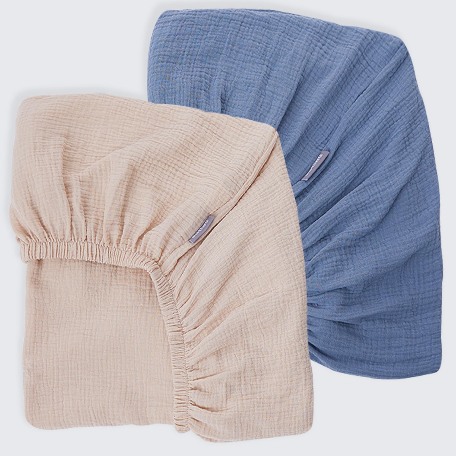 Organic Cotton Muslin Crib Sheets 2-Pack - Soft, Breathable Baby Bedding for Boys & Girls (Denim Blue/New Camel) 28