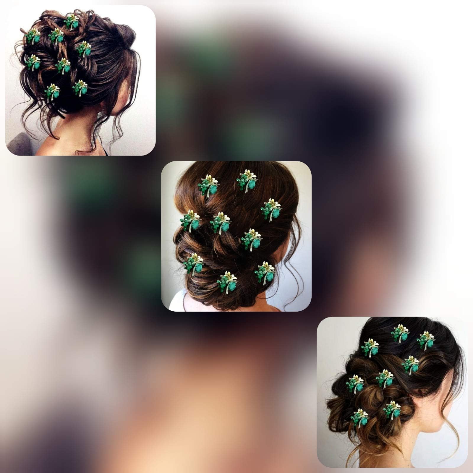 Artificial Rose Hair Pins for Women & Girls - 8 Pack Sea Green Floral Hair Accessories for Weddings, Parties & Everyday Style
