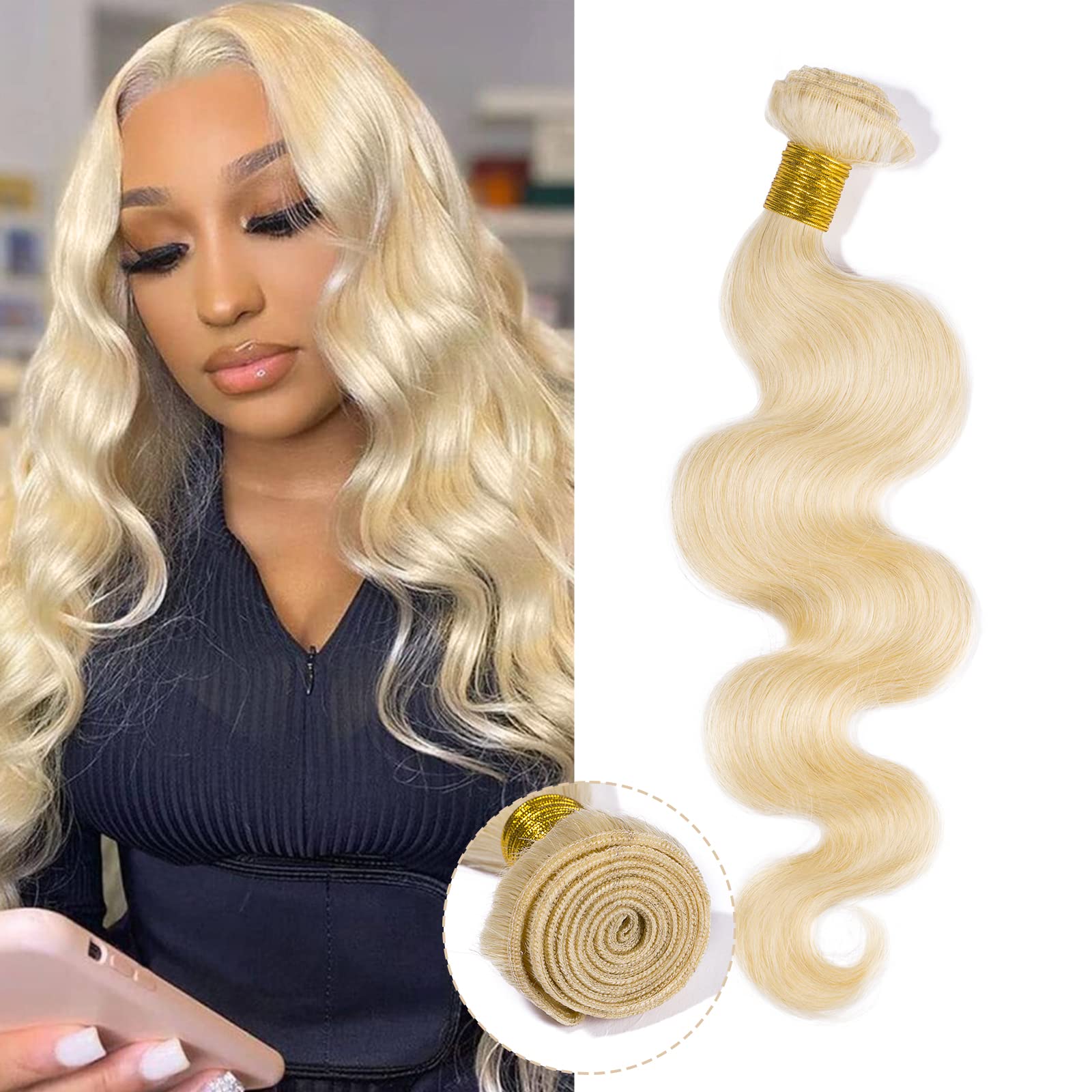 24 Inch Grade 7A #613 Bleach Blonde Brazilian Virgin Human Hair Extensions - 100g Unprocessed Body Wave Weave for Women | Sew-in Hair Extensions for Wavy & Curly Hairstyles | Perfect for Daily Wear, Parties & Special Occasions