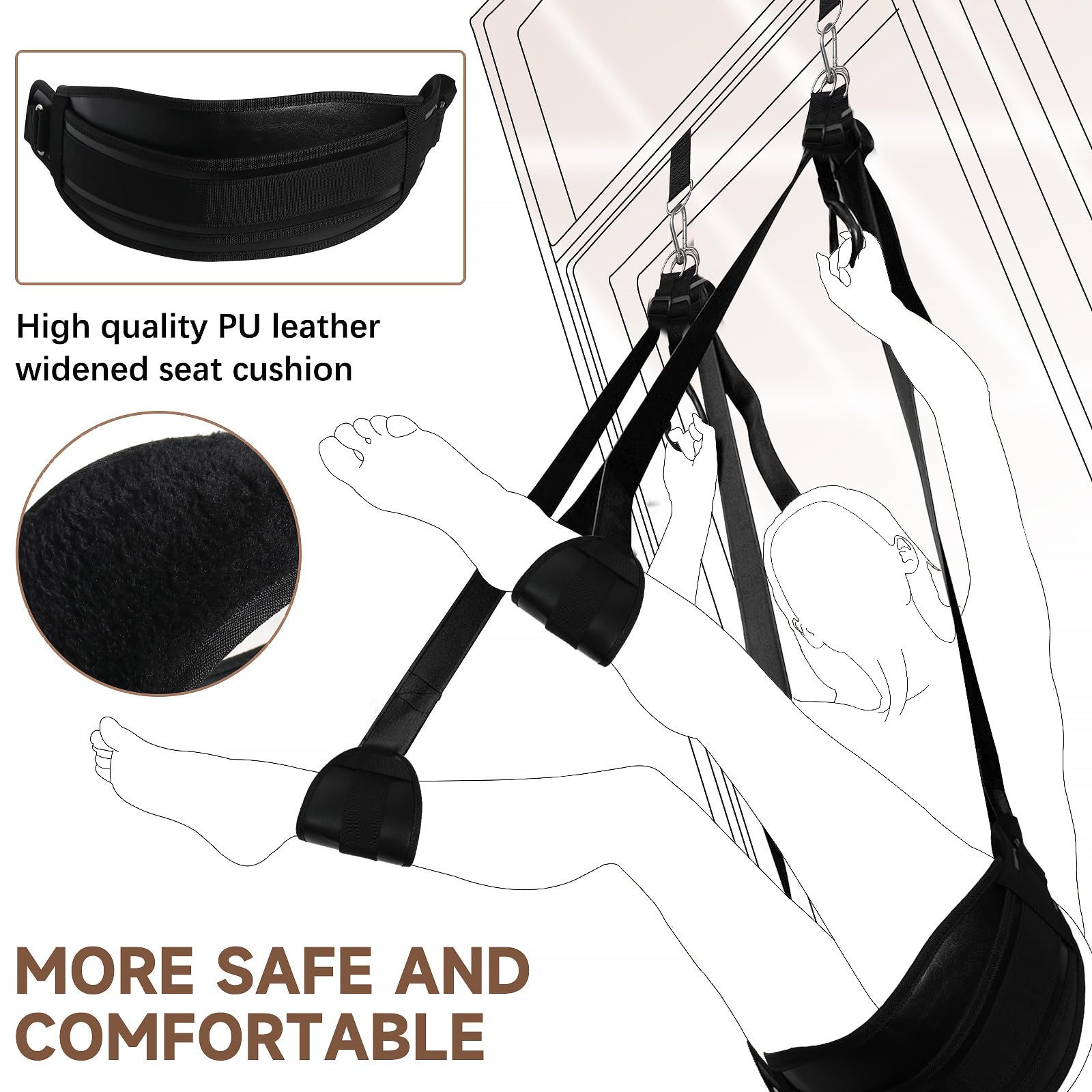 BDSM Door Sex Swing with Seat - Adjustable Leather Bondage Swing for Couples, Supports 300lbs - Perfect for Bedroom, Spice Up Your Love Life & Kinky Adult Play