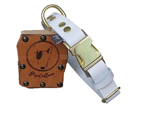 Premium White Leather Quick Release Dog Collar with Brass Hardware - Adjustable, Durable & Stylish Pet Collar for Small to Large Dogs - Perfect for Walks, Training & Everyday Use