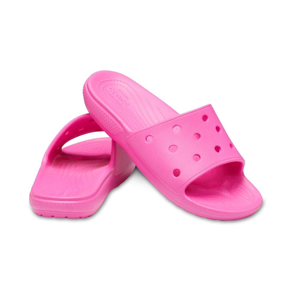 Crocs Unisex Classic Slides for Men & Women - Comfortable Summer Sandals in Electric Pink, Size 39/40 EU (US 8-9) - Perfect for Beach, Pool, and Casual Wear