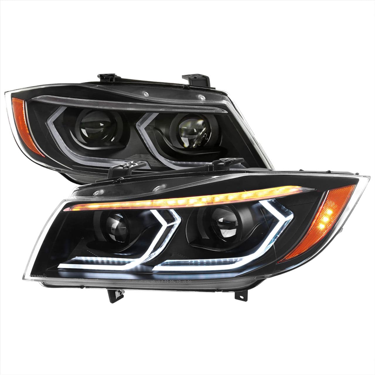 Spec D Tuning LED Headlights for 2006-2011 BMW E90 3 Series Sedan - 3D Iced Dual Projector Headlamps with Matte Black Housing & Clear Lens - Upgrade for Night Driving & Custom Styling