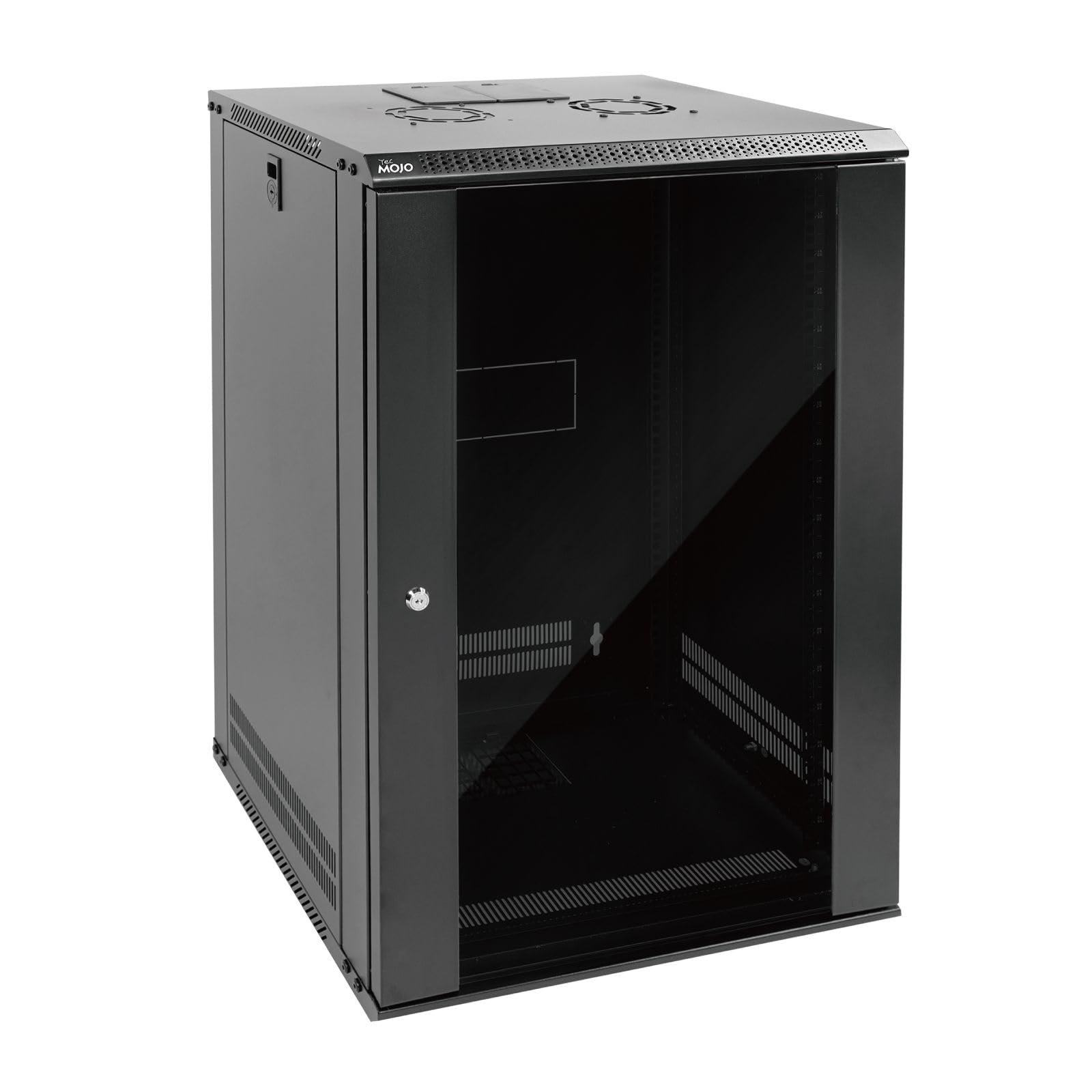 18U Wall Mount Network Server Rack Cabinet - 19 Inch IT Equipment Enclosure with Lockable Glass Door, Side Panels & Cooling Fan (17.7