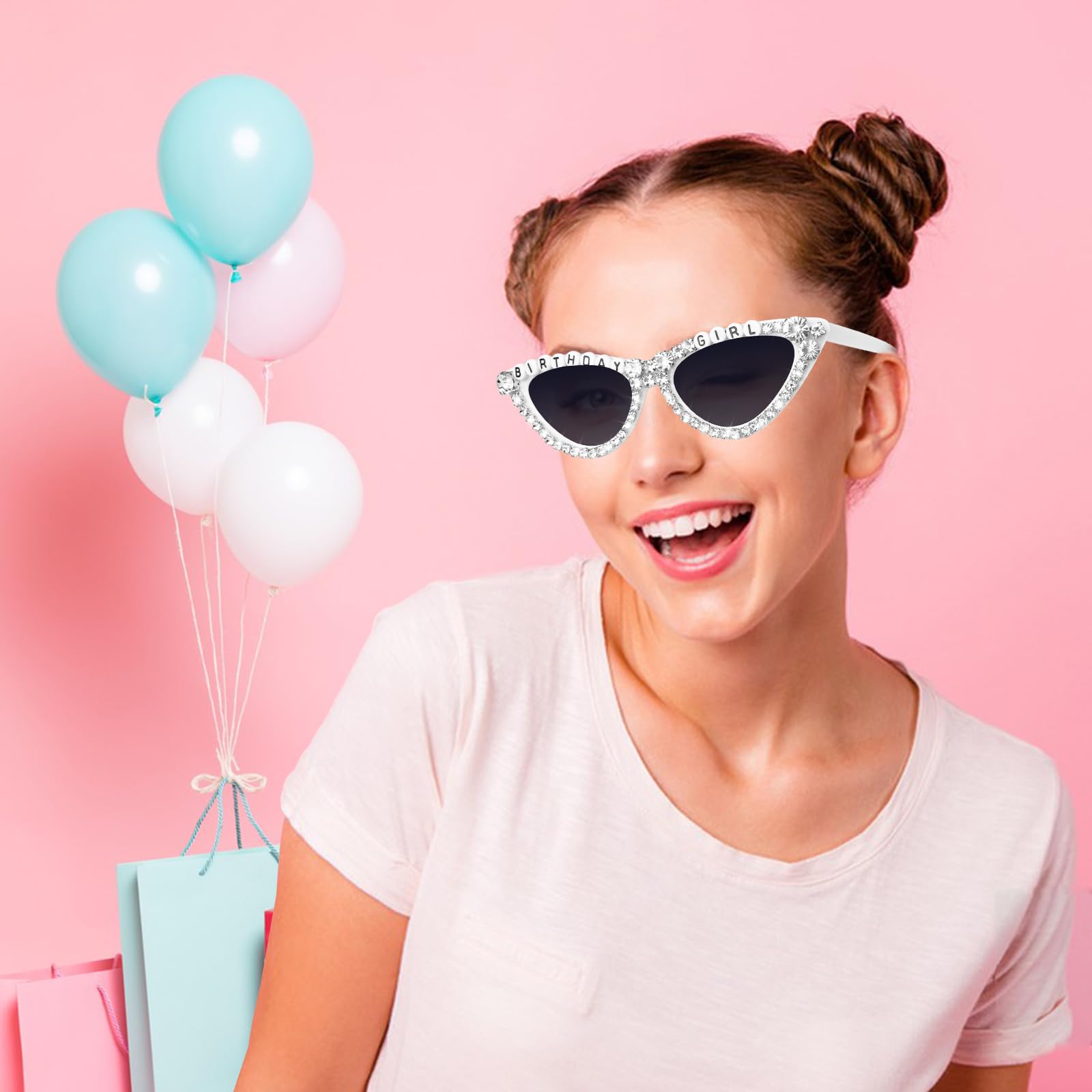 JUSTOTRY Birthday Girl Sunglasses - Pink Fashion Accessories for Women | Birthday Party Outfit & Decorations | Perfect for Bachelorette Parties, Girls' Night Out & Birthday Photoshoots