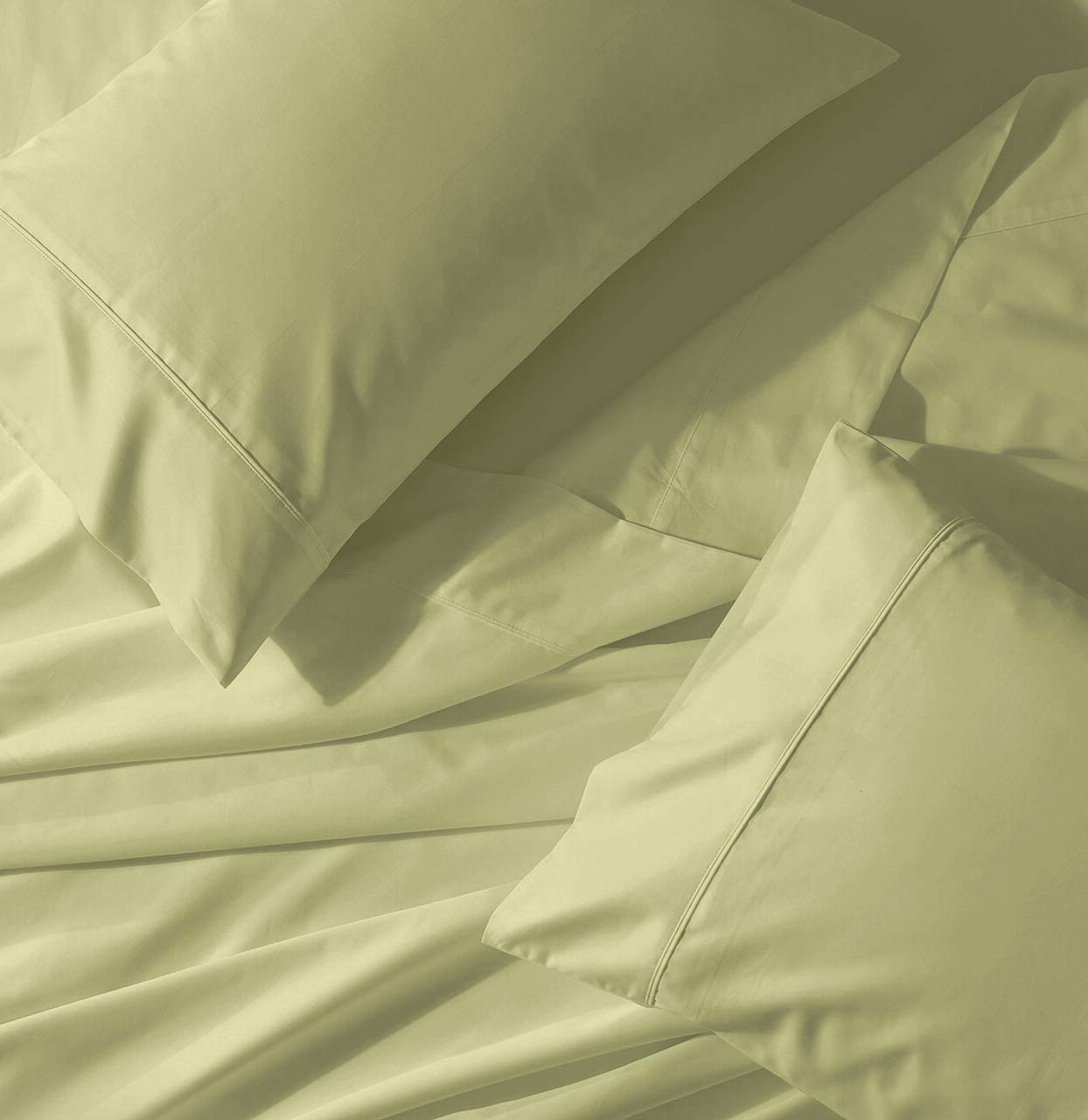 Premium Crisp Cotton Percale Pillowcases Set of 2 - Solid Celery Green Standard Size Bedding - Perfect for Guest Rooms, Dormitories & Luxury Hotels