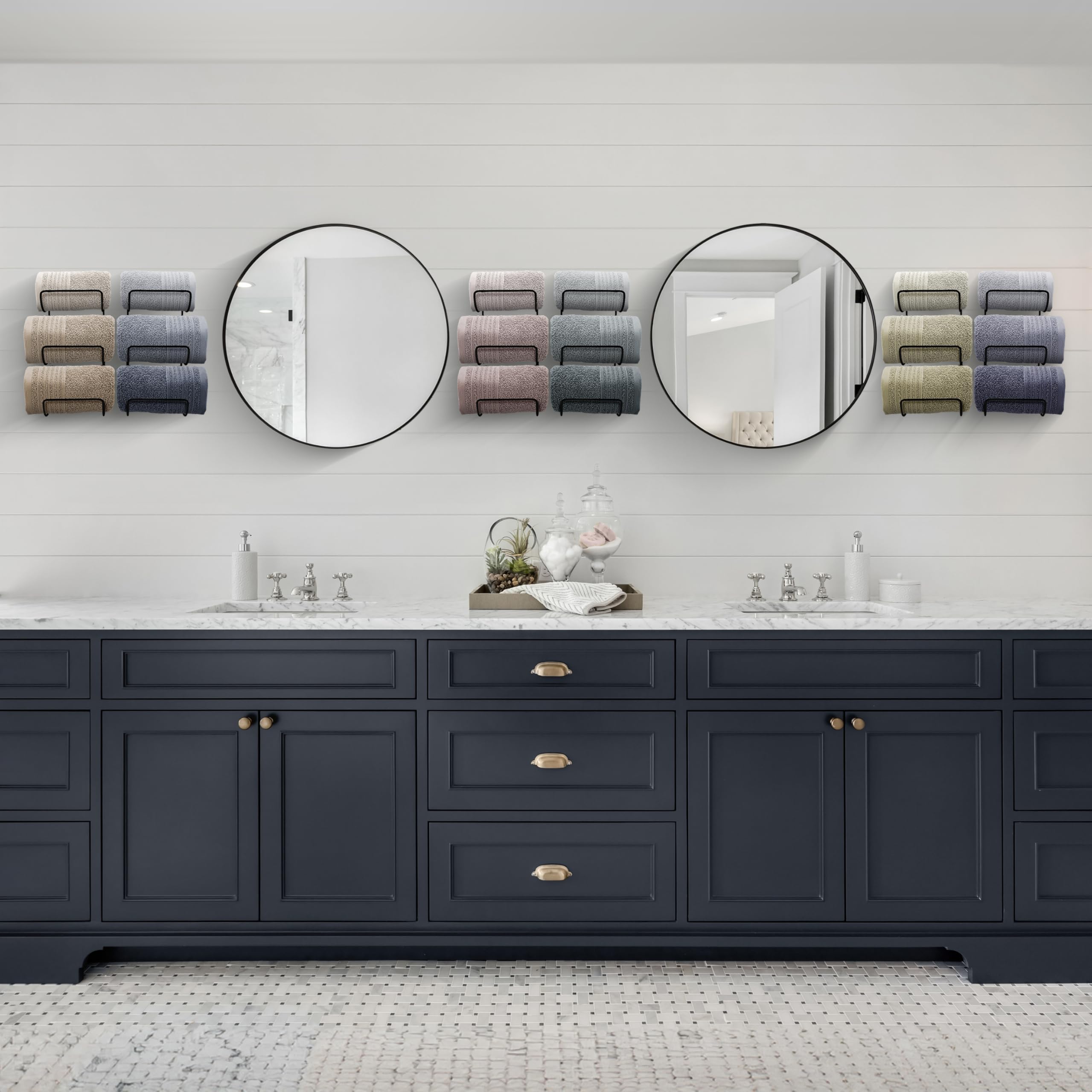 Sorbus 6-Tier Wall Mounted Towel Rack - Space Saving Bathroom Organizer for Rolled Towels, Washcloths & Linens - Black Hanging Shelf for Bathroom, Spa, Salon - Perfect for Small Spaces & Clutter-Free Storage