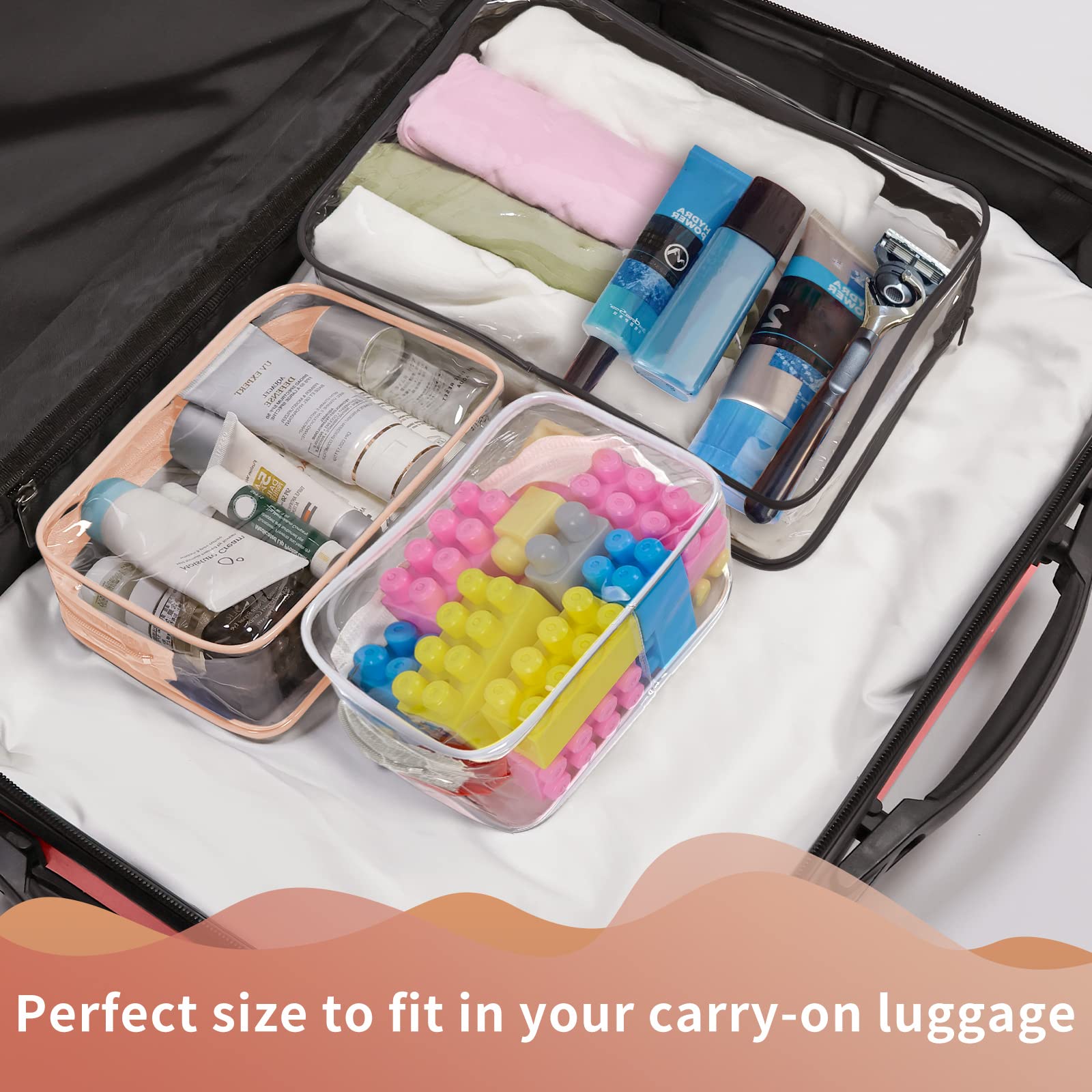 12 PCS Clear TSA Approved Makeup Bags for Women - Travel Toiletry Pouch Set for Cosmetics & Essentials