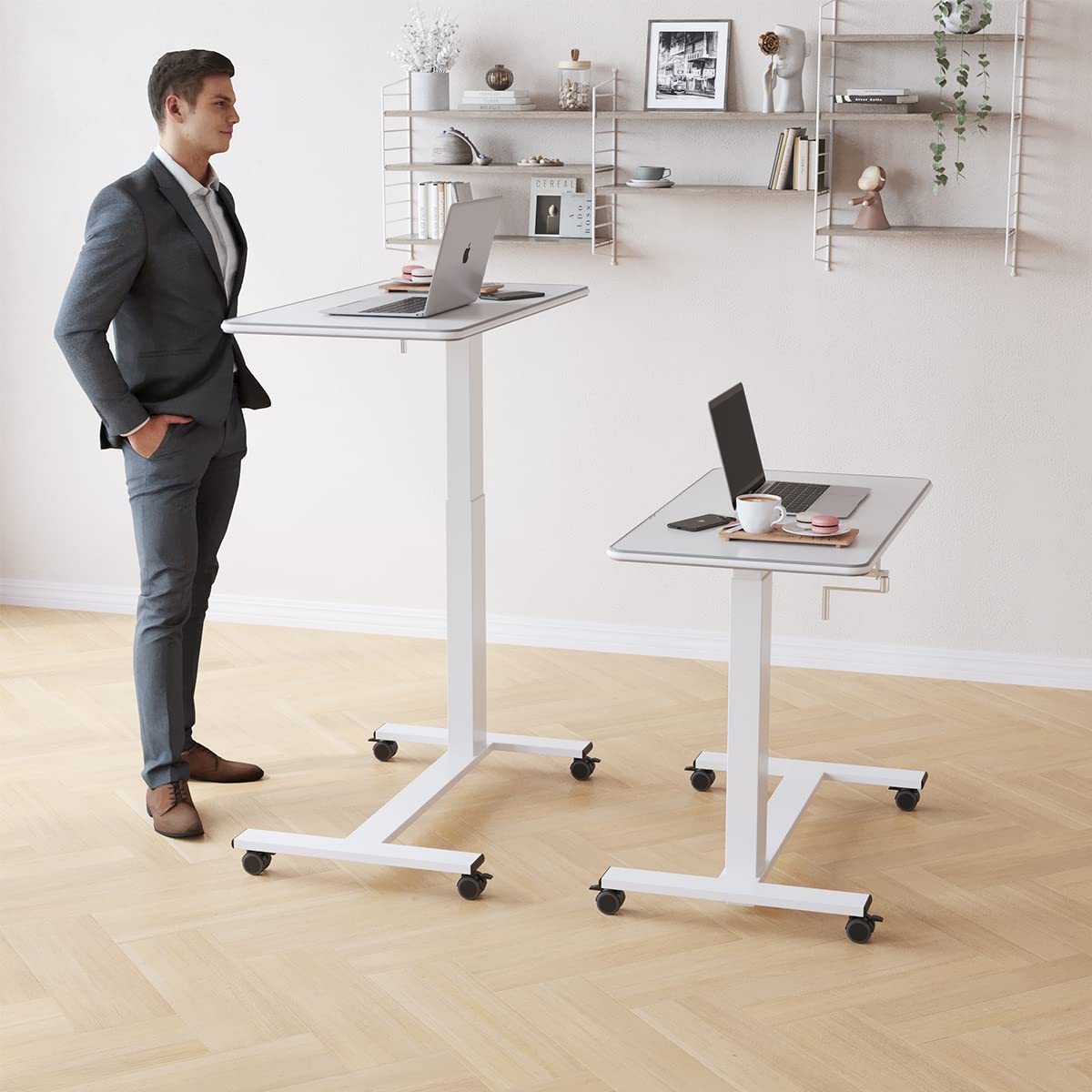 TigerDad Adjustable Height Hospital Bed Table with Wheels - Overbed Desk for Laptop, Food & Reading - Mobile Bedside Table for Home, Nursing Homes & Hospitals (Hand Crank Operation)
