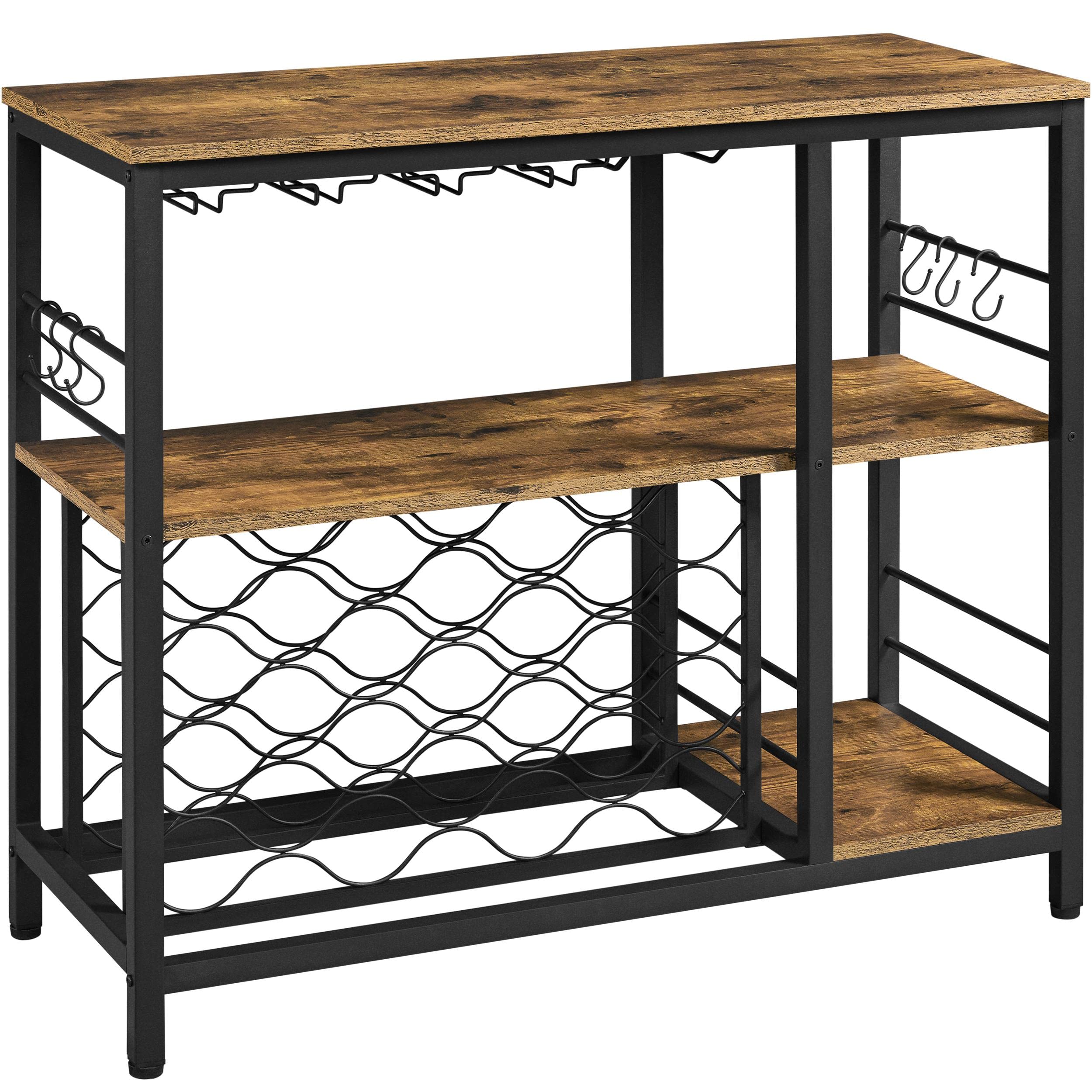 Topeakmart Wooden Wine Rack Table - Industrial Rustic Brown Bar Cabinet with Glass Holder & Wine Storage | Perfect for Dining Room, Kitchen Island or Home Bar Decor
