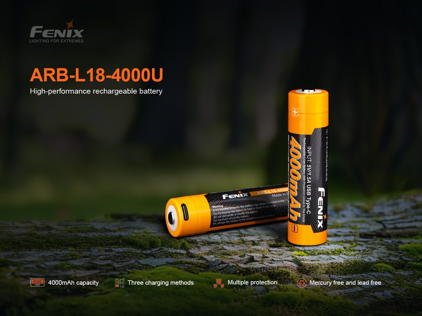 Fenix ARB L18 4000mAh USB Rechargeable 18650 Battery - High Capacity Lithium Ion Battery for Flashlights, Headlamps & Outdoor Gear - Perfect for Camping, Hiking & Emergency Power Backup